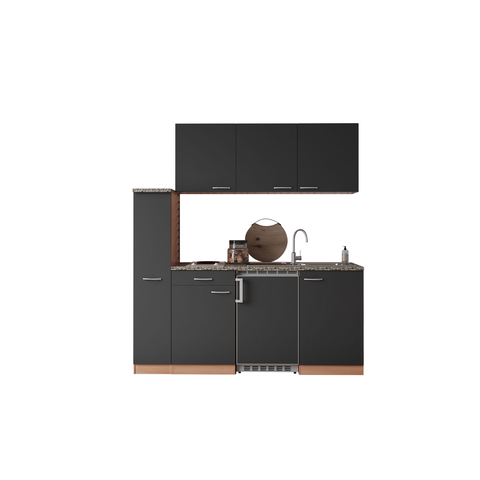 Küchenzeile 'Gerda' mit E-Geräten grau/buchefarben 180 cm