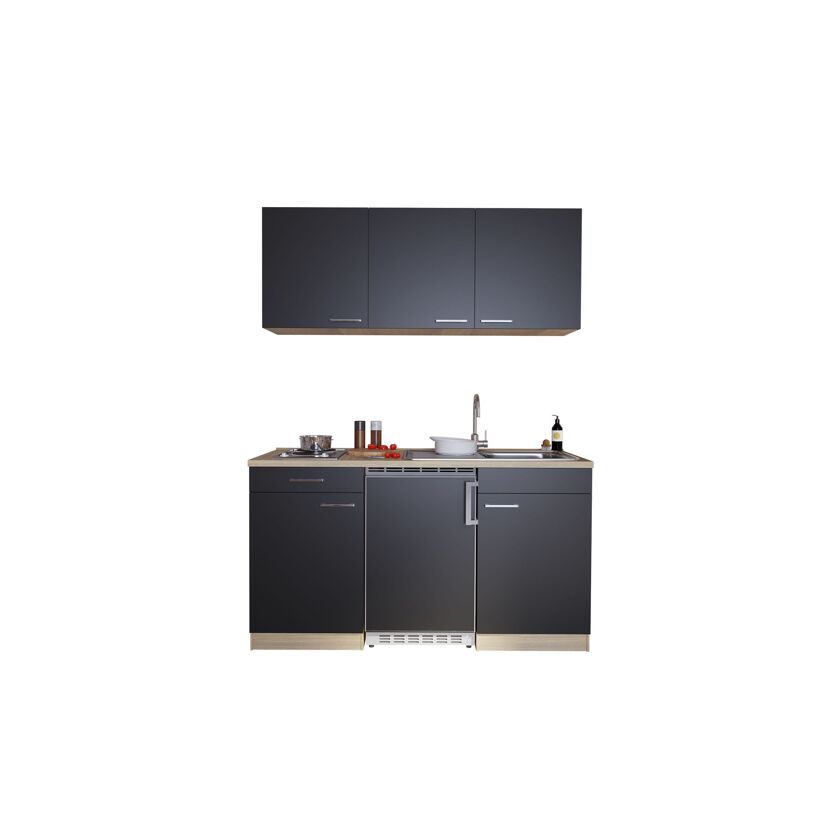 Küchenzeile 'Luis' mit E-Geräten schwarz/eichefarben 150 cm