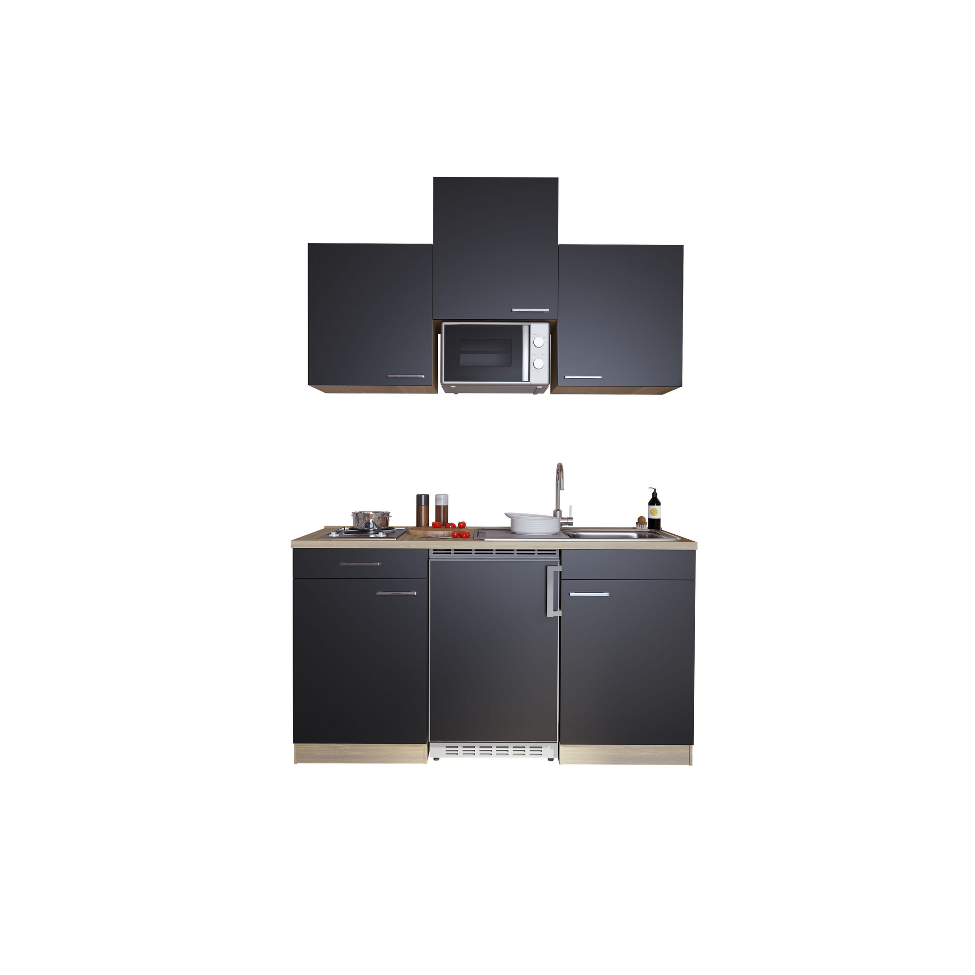 Küchenzeile 'Luis' mit E-Geräten schwarz/eichefarben 150 cm