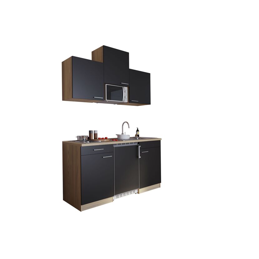 Küchenzeile 'Luis' mit E-Geräten schwarz/eichefarben 150 cm