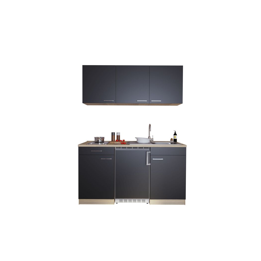 Küchenzeile 'Luis' mit E-Geräten schwarz/eichefarben 150 cm
