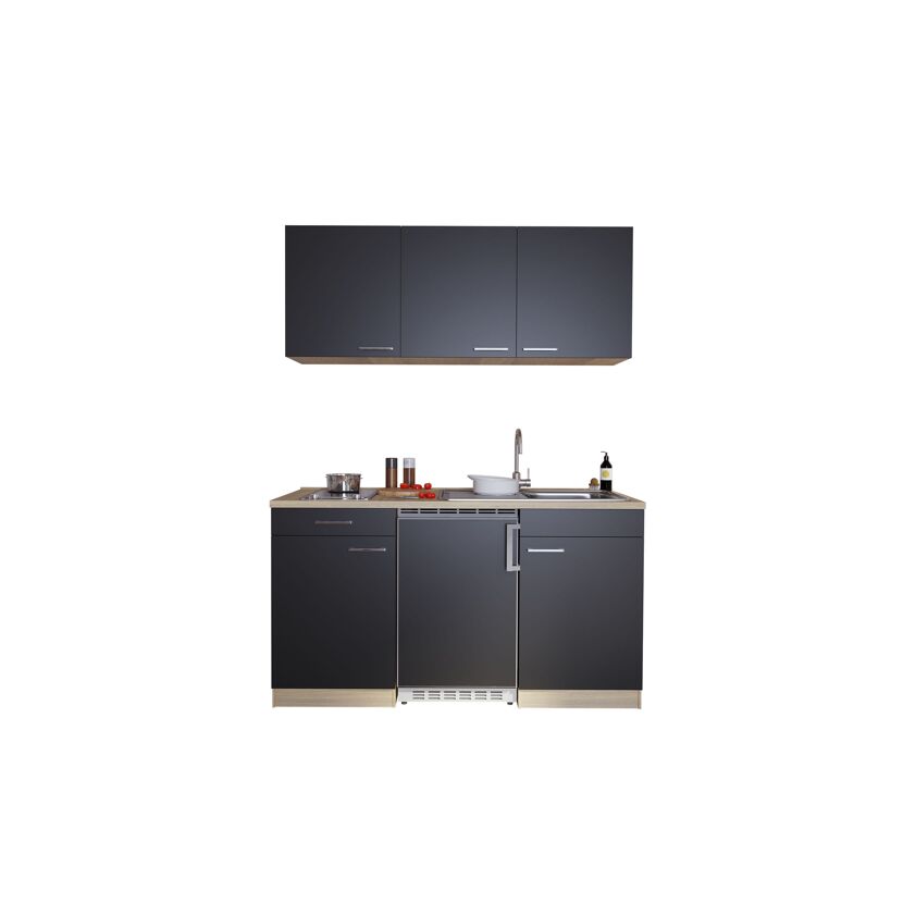 Küchenzeile 'Luis' mit E-Geräten schwarz/eichefarben 150 cm