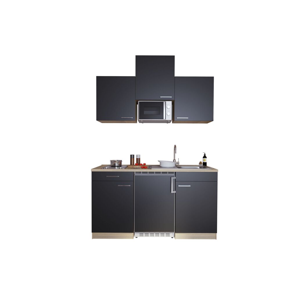 Küchenzeile 'Luis' mit E-Geräten schwarz/eichefarben 150 cm