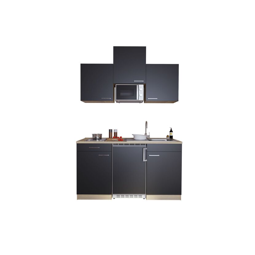 Küchenzeile 'Luis' mit E-Geräten schwarz/eichefarben 150 cm