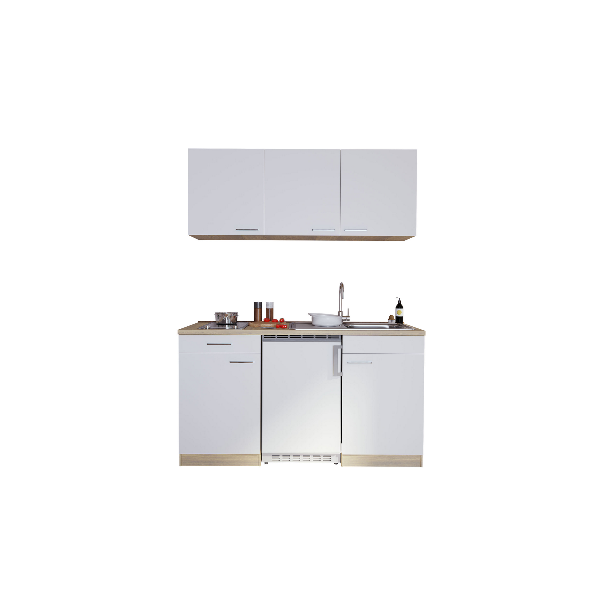 Küchenzeile 'Luis' mit E-Geräten weiß/eichefarben 150 cm