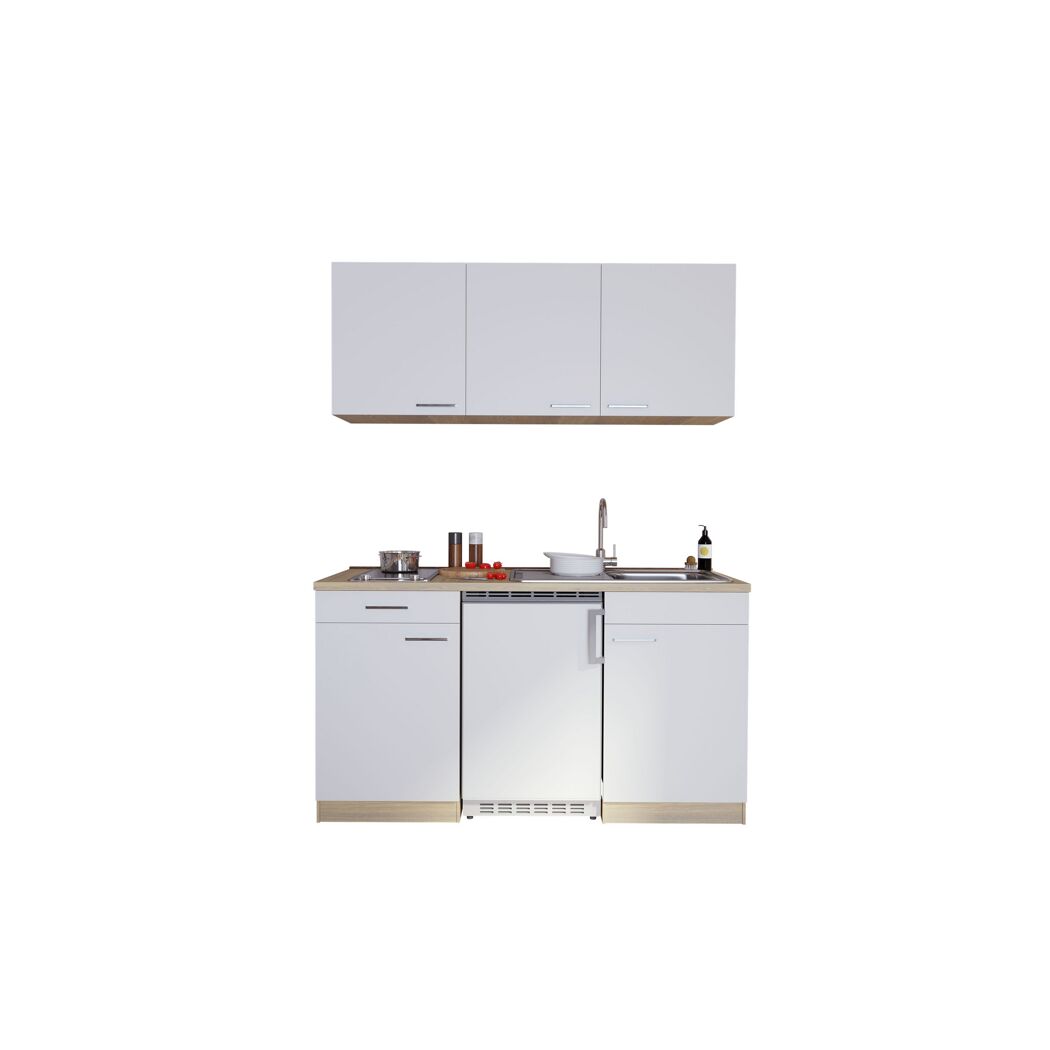 Küchenzeile 'Luis' mit E-Geräten weiß/eichefarben 150 cm
