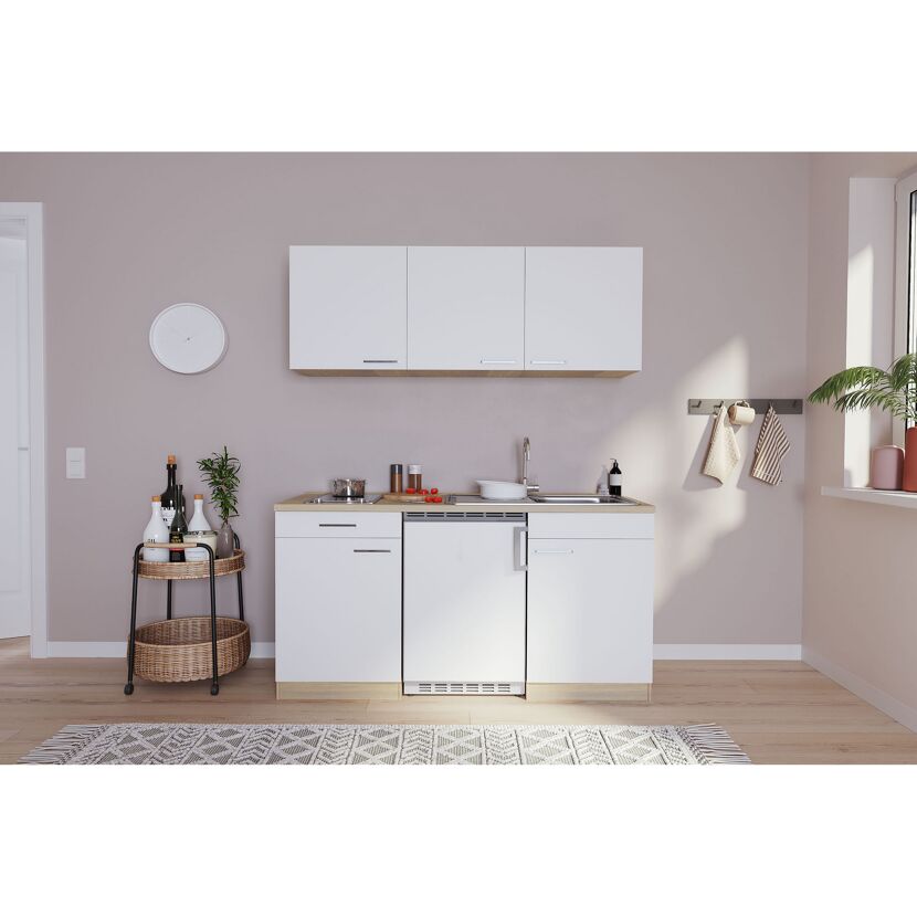 Küchenzeile 'Luis' mit E-Geräten weiß/eichefarben 150 cm