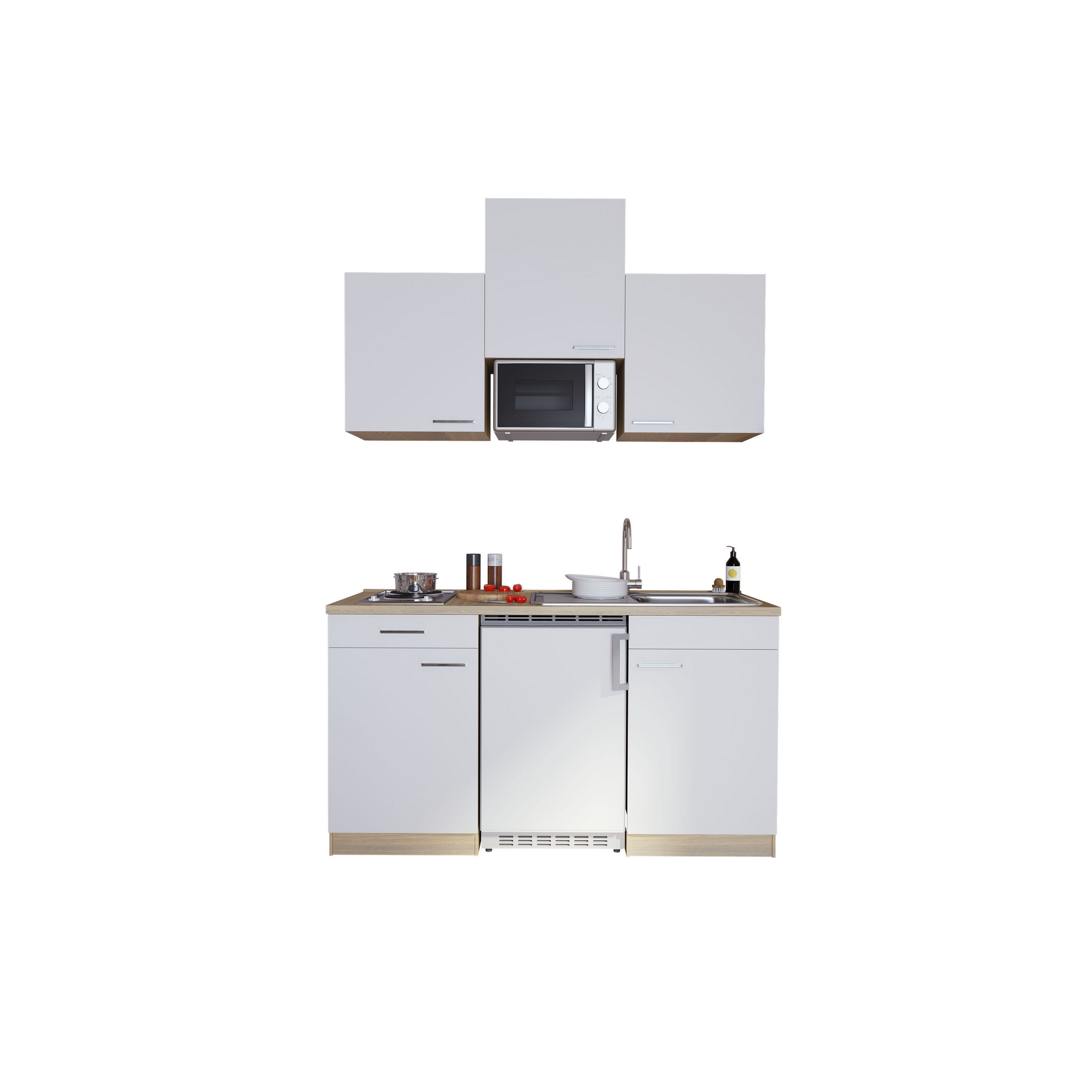 Küchenzeile 'Luis' mit E-Geräten weiß/eichefarben 150 cm