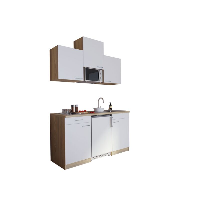 Küchenzeile 'Luis' mit E-Geräten weiß/eichefarben 150 cm