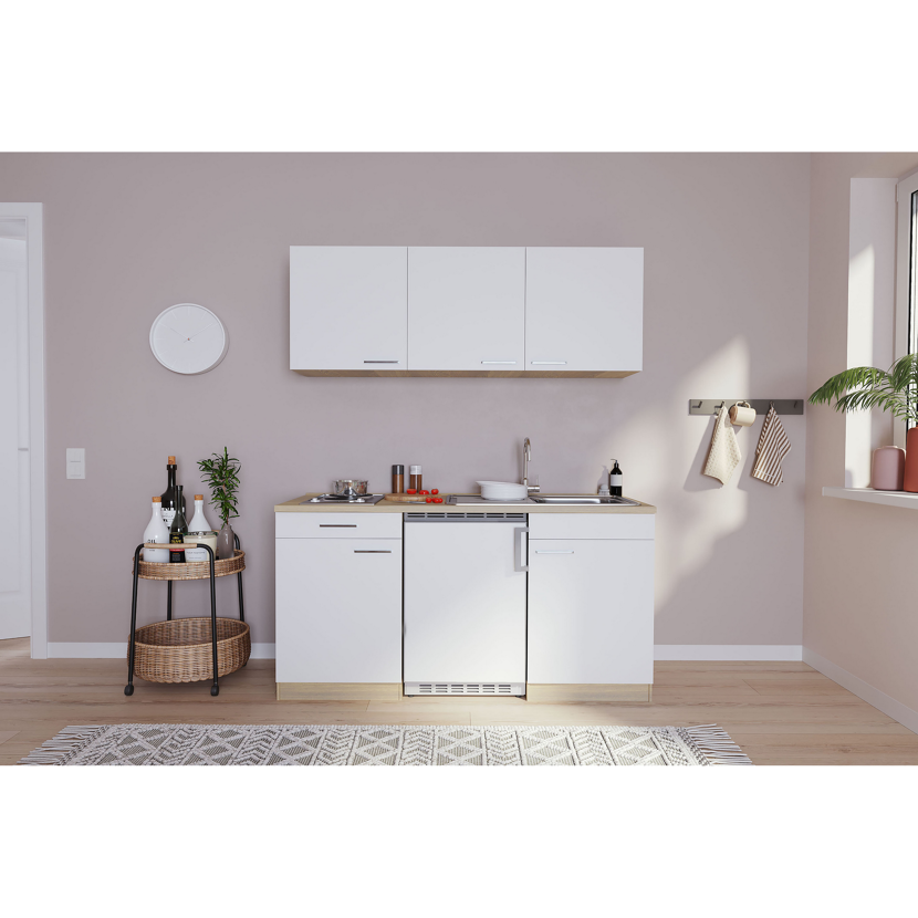 Küchenzeile 'Luis' mit E-Geräten weiß/eichefarben 150 cm