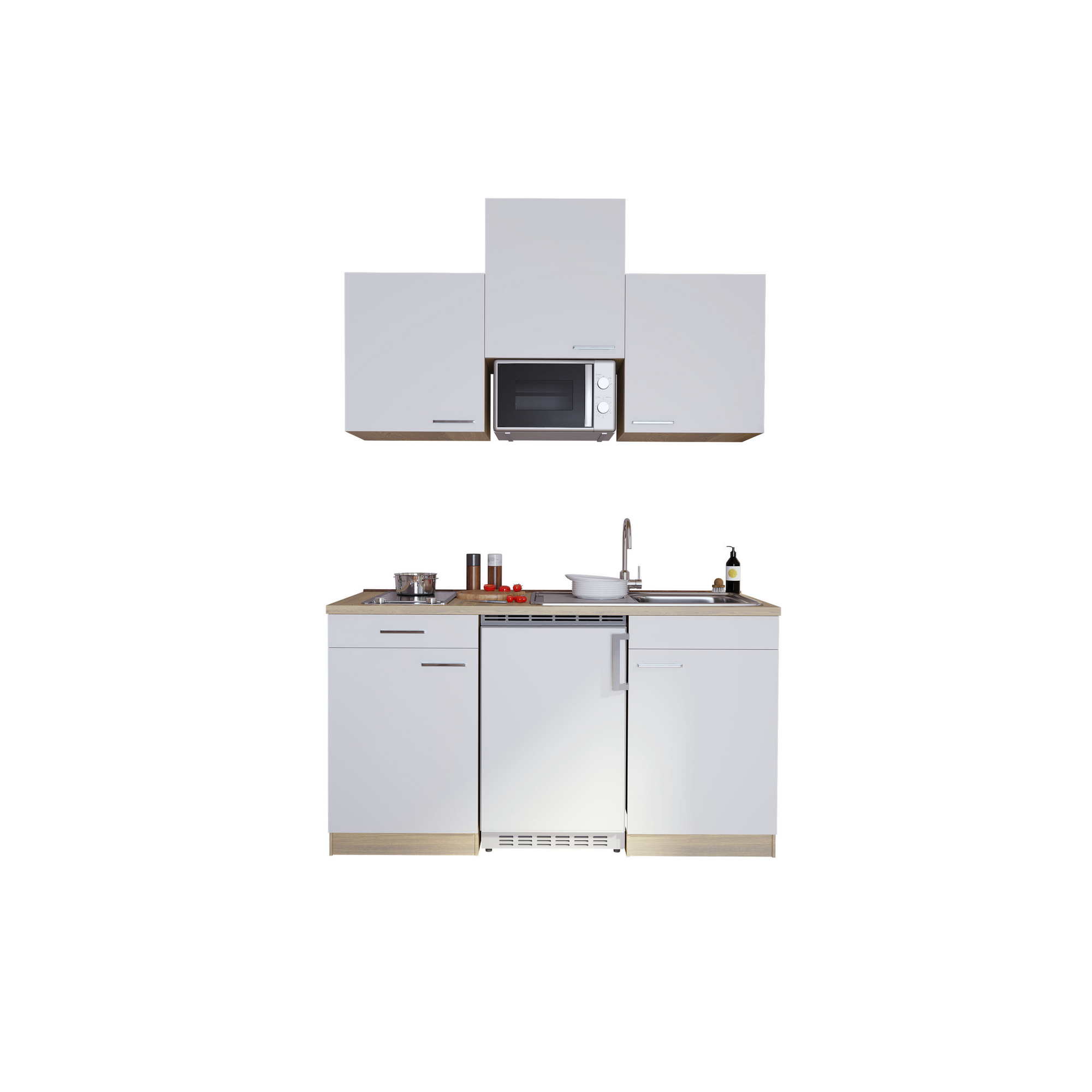 Küchenzeile 'Luis' mit E-Geräten weiß/eichefarben 150 cm
