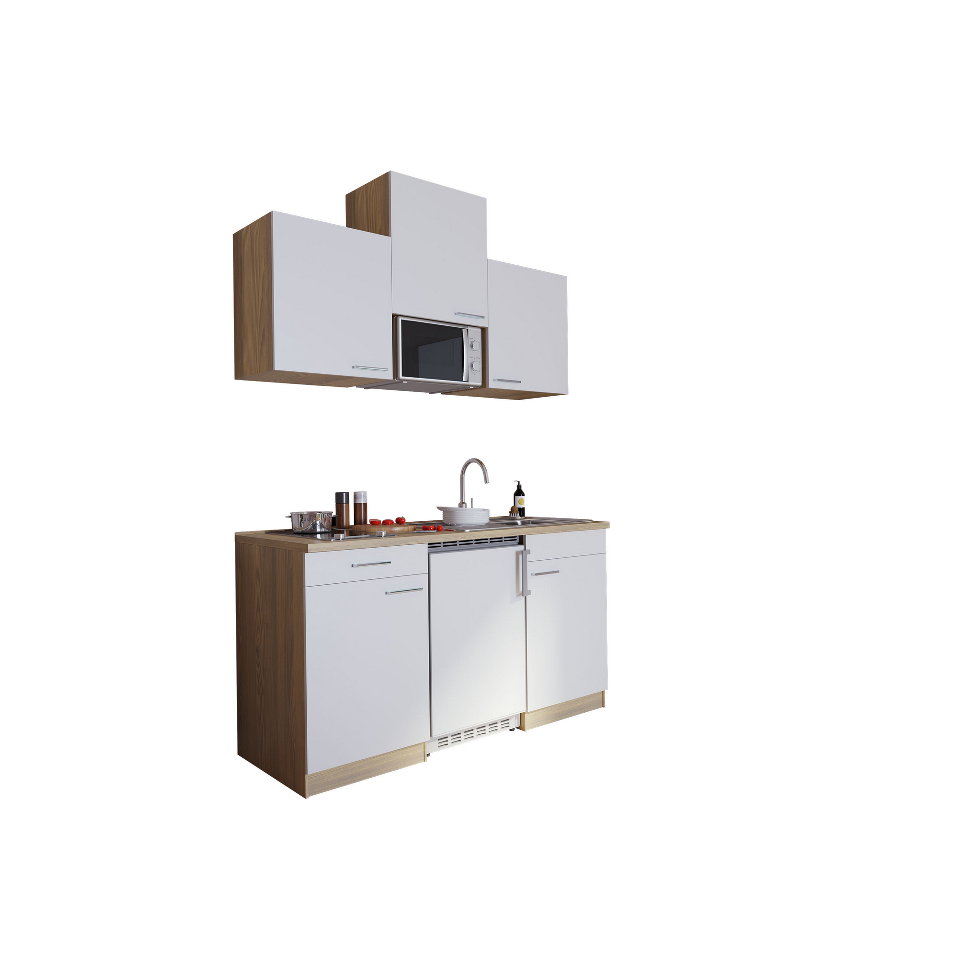 Küchenzeile 'Luis' mit E-Geräten weiß/eichefarben 150 cm