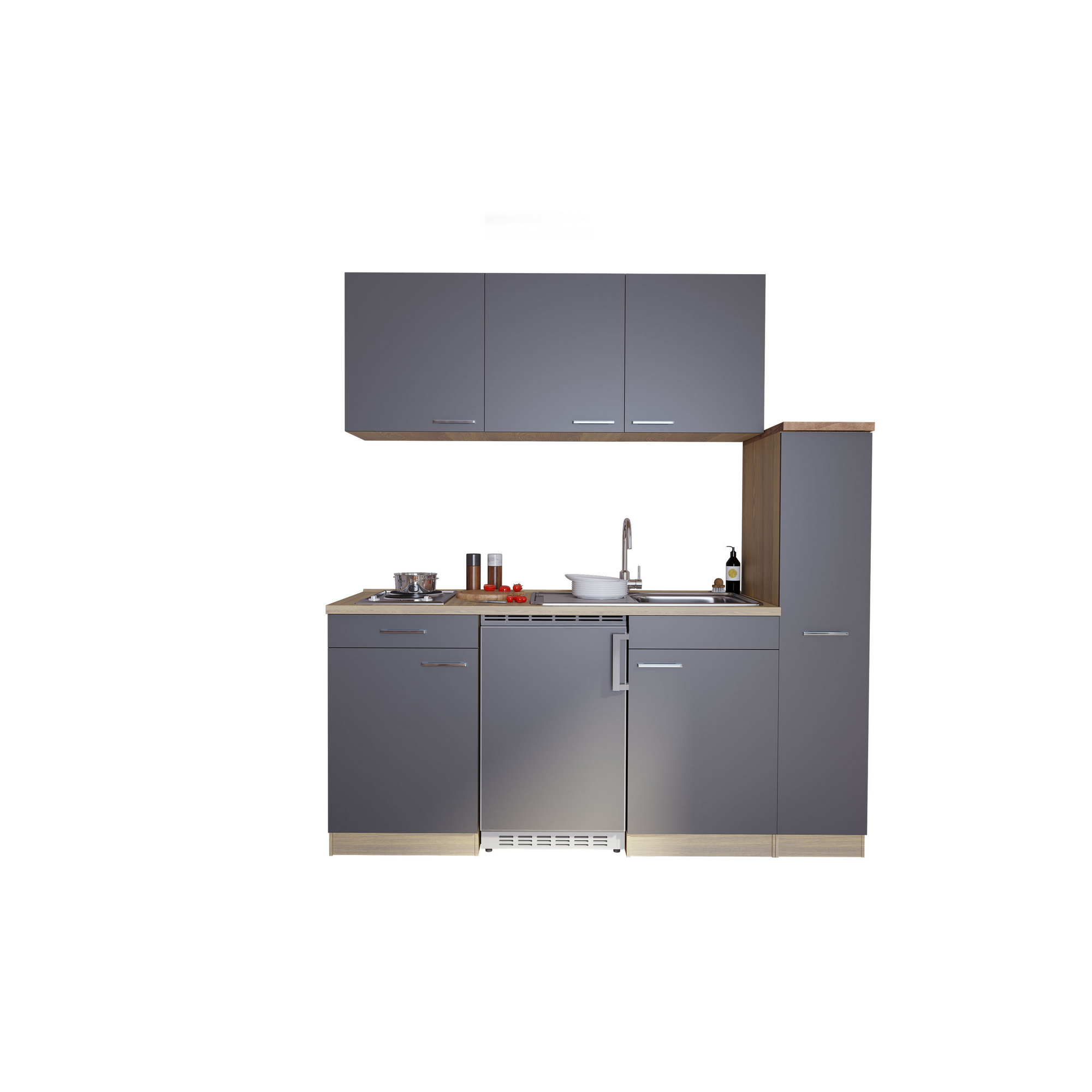 Küchenzeile 'Luis' mit E-Geräten schwarz/eichefarben 180 cm