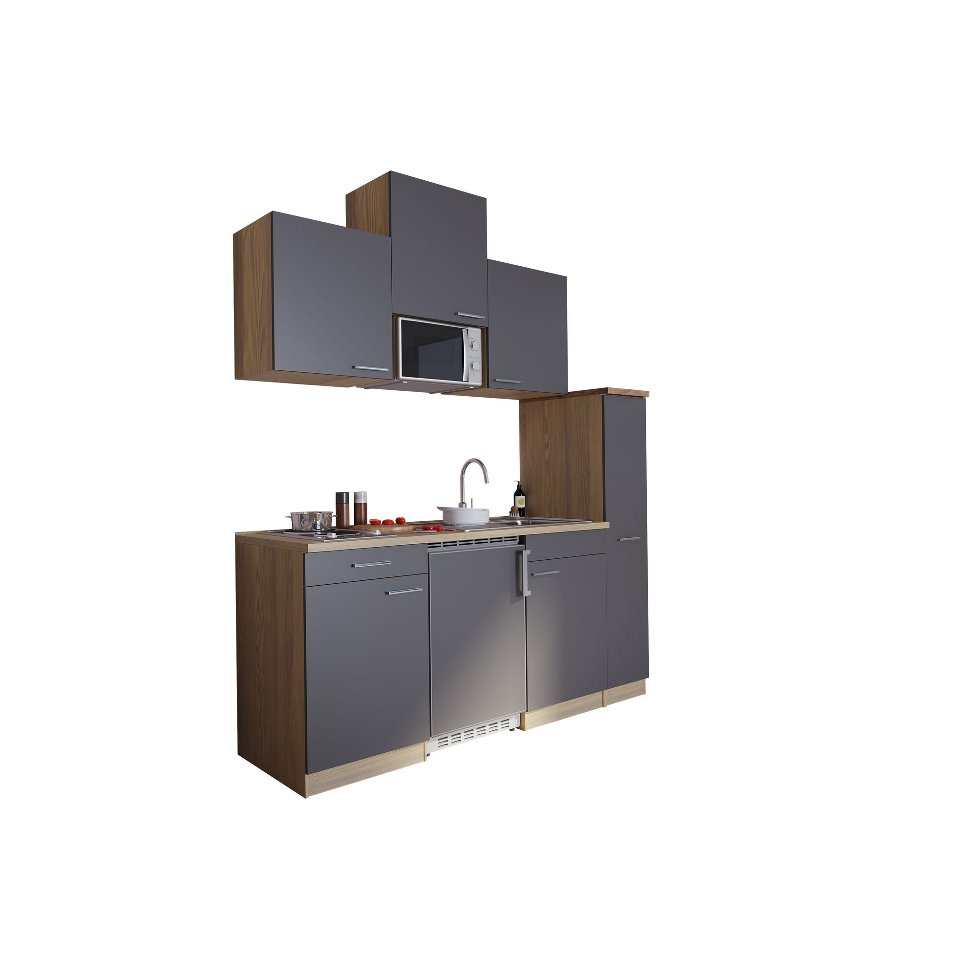 Küchenzeile 'Luis' mit E-Geräten grau/eichefarben 180 cm