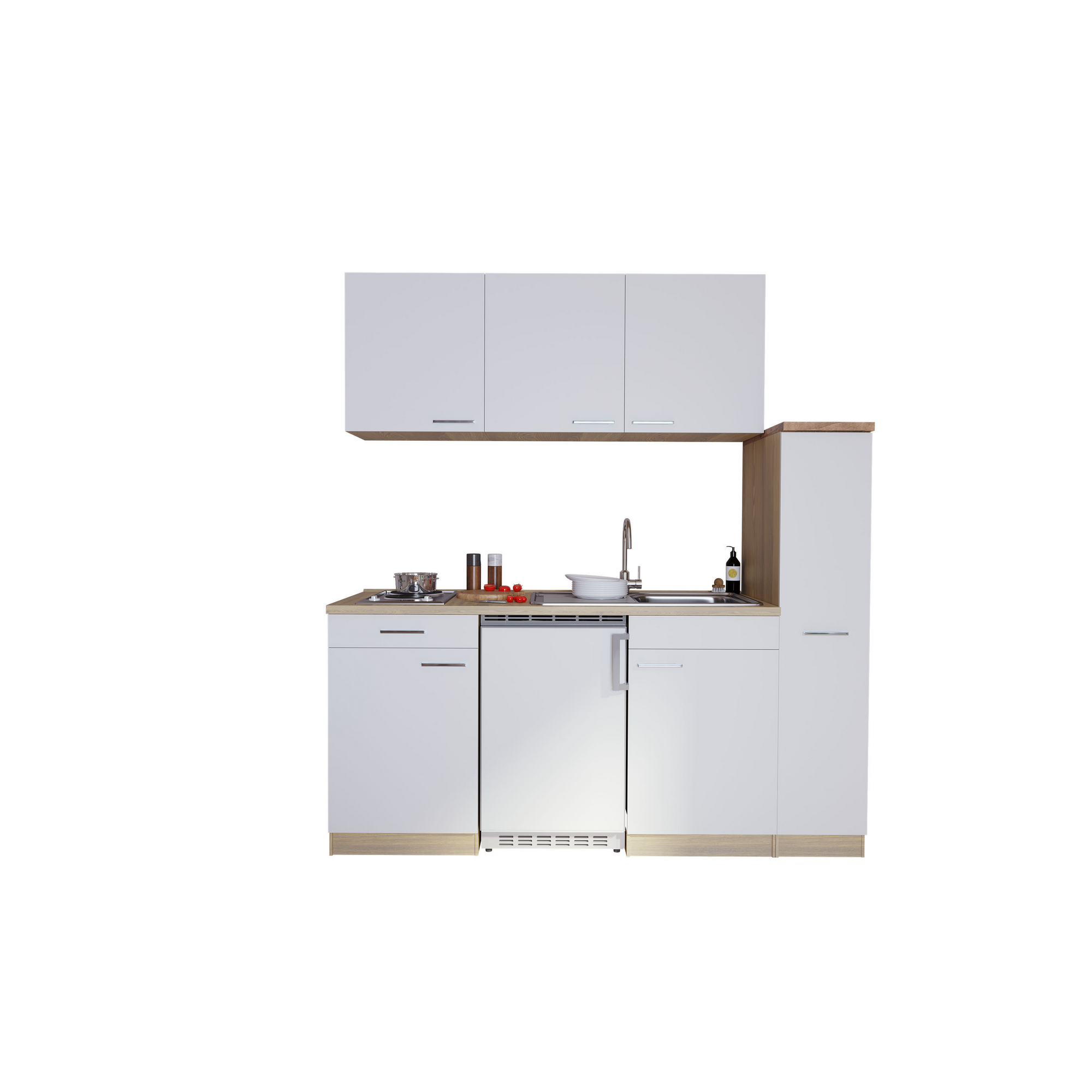 Küchenzeile 'Luis' mit E-Geräten weiß/eichefarben 180 cm