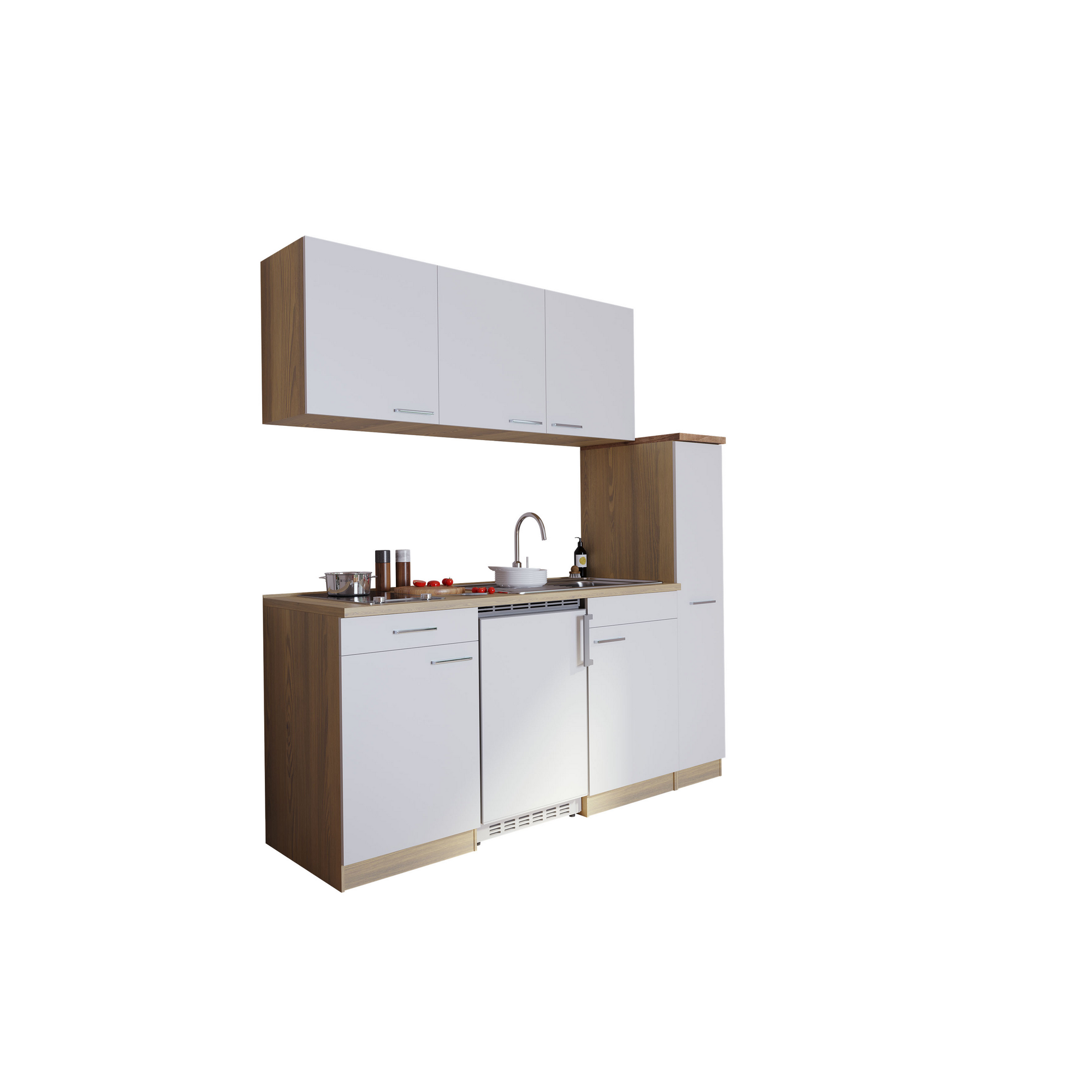 Küchenzeile 'Luis' mit E-Geräten weiß/eichefarben 180 cm