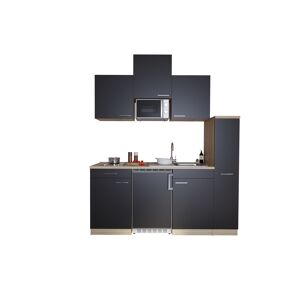 Küchenzeile 'Luis' mit E-Geräten schwarz/eichefarben 180 cm