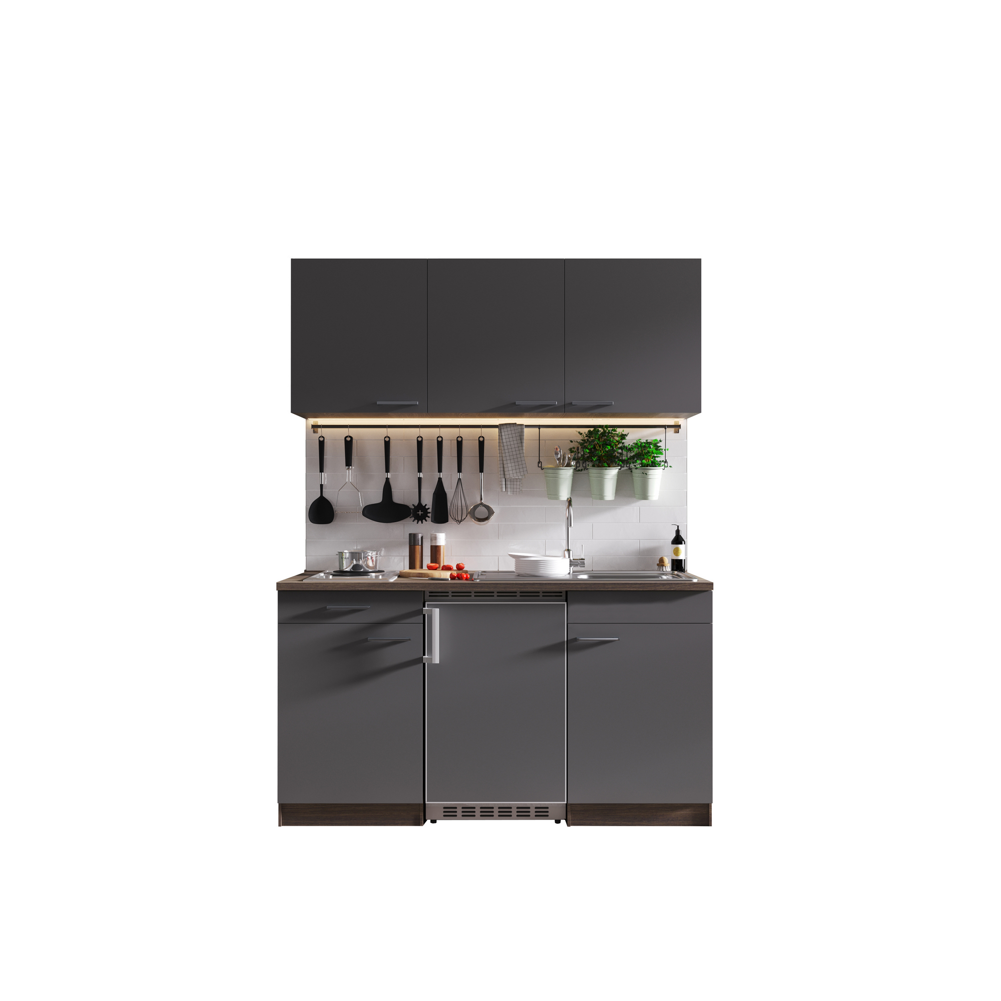 Küchenzeile 'Oliver' mit E-Geräten grau/eichefarben 150 cm