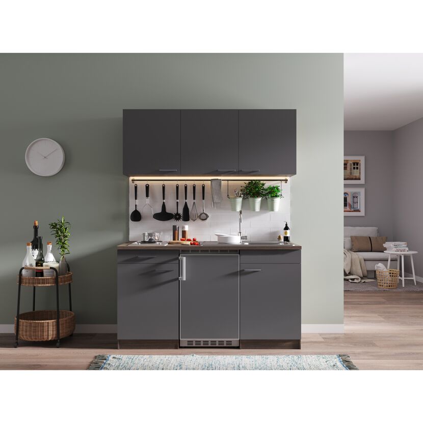 Küchenzeile 'Oliver' mit E-Geräten grau/eichefarben 150 cm