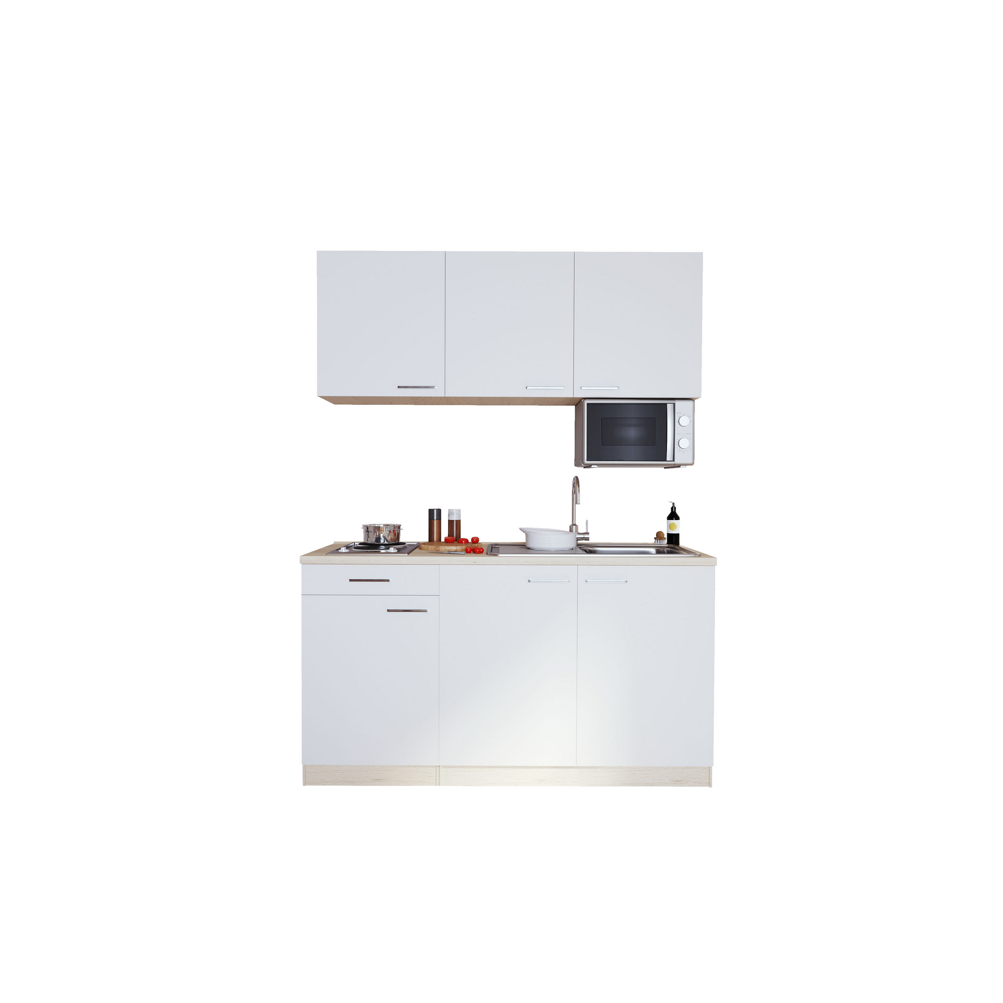 Küchenzeile 'Luis' mit E-Geräten weiß/eichefarben 150 cm ohne Kühlschrank