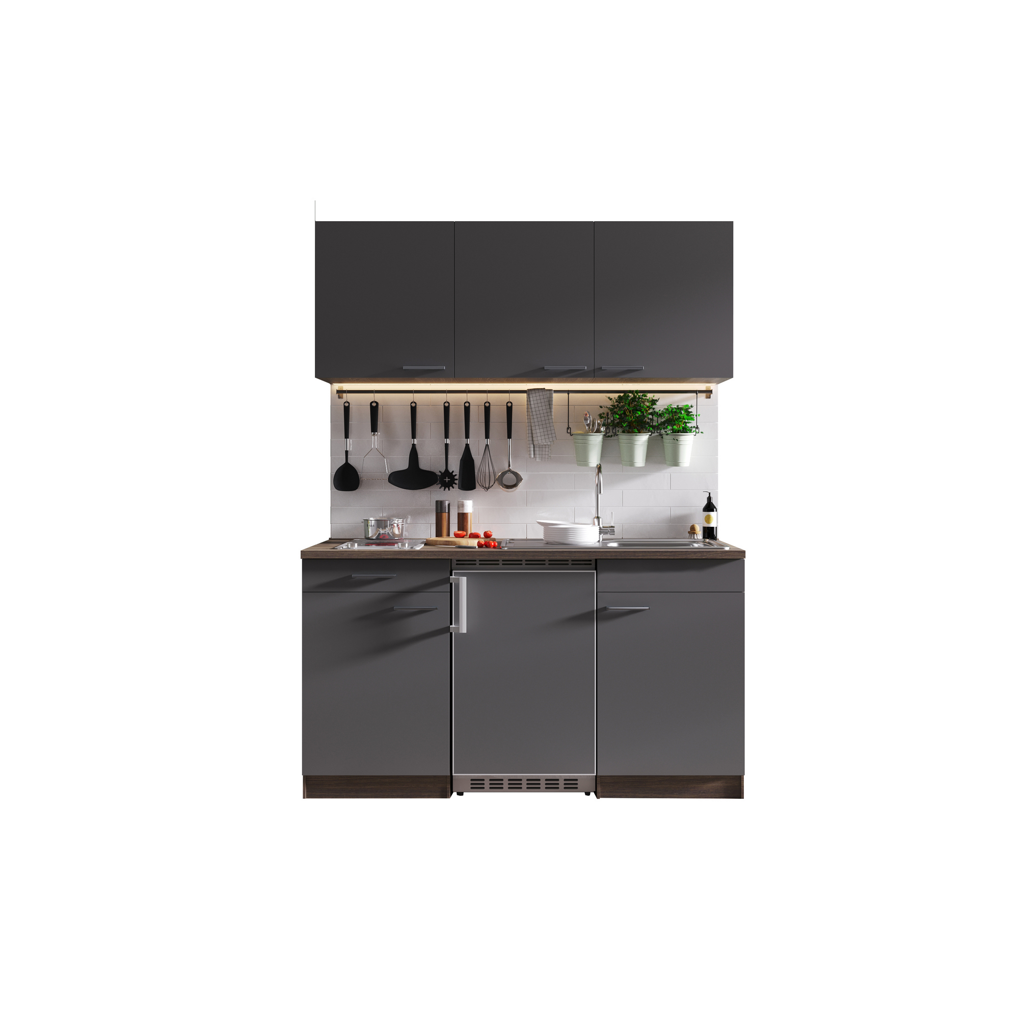 Küchenzeile 'Oliver' mit E-Gerätengrau/eichefarben 150 cm