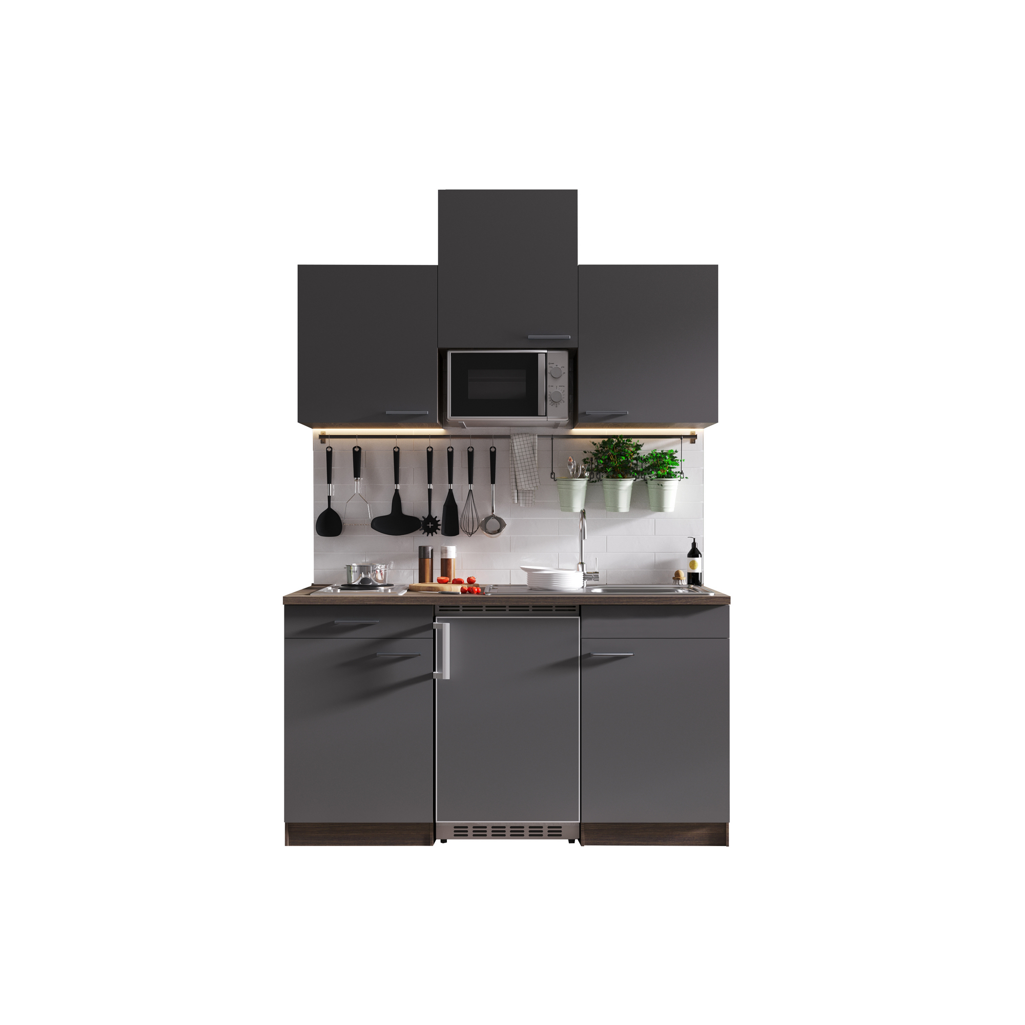 Küchenzeile 'Oliver' mit E-Geräten  grau/eichefarben 150 cm