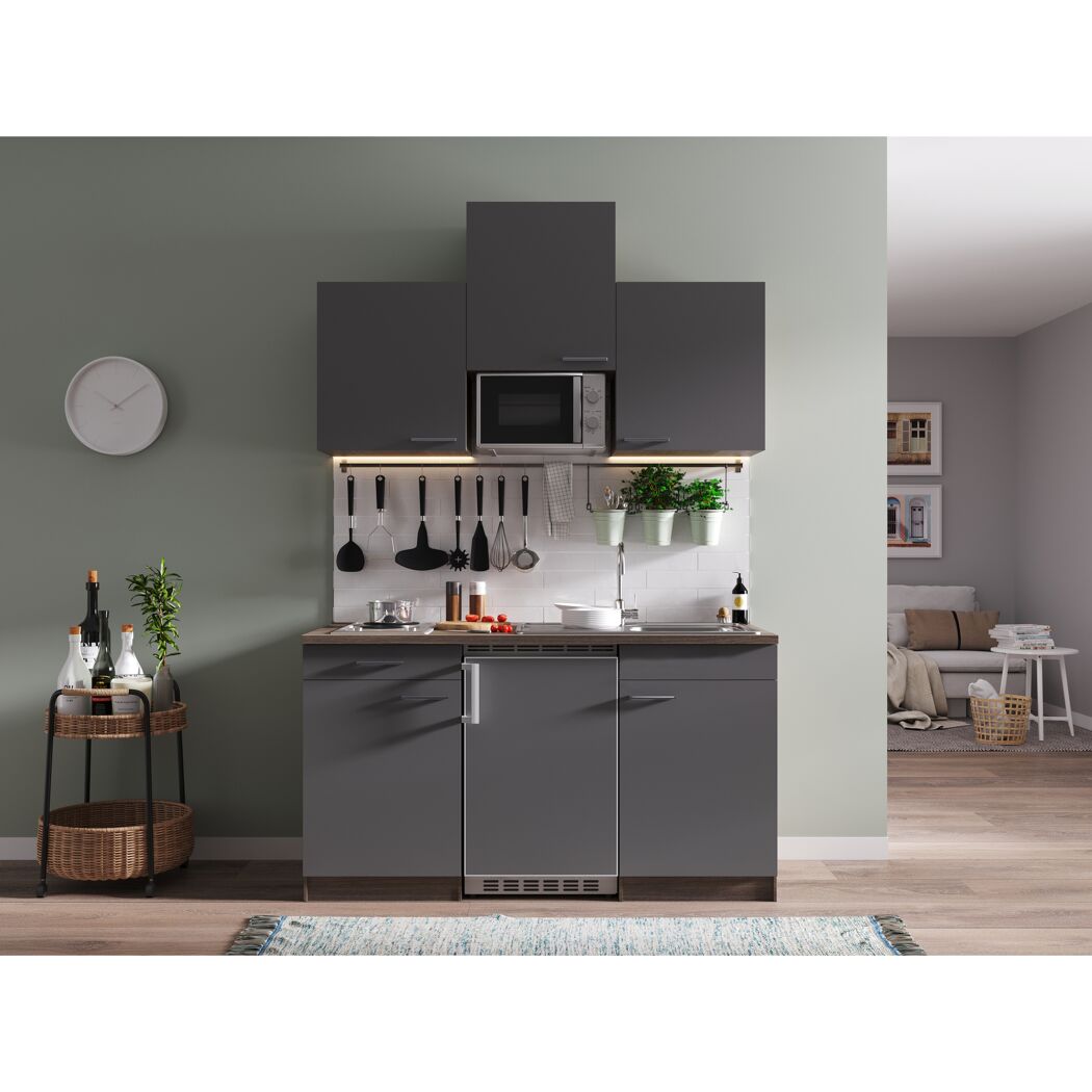 Küchenzeile 'Oliver' mit E-Geräten  grau/eichefarben 150 cm