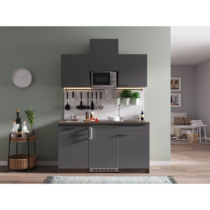 Küchenzeile 'Oliver' mit E-Geräten grau/eichefarben 150 cm
