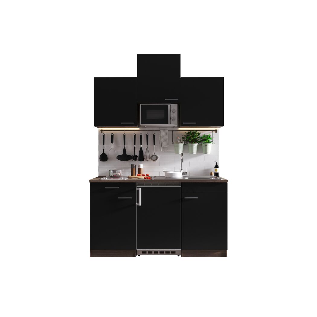 Küchenzeile 'Oliver' mit E-Geräten schwarz/eichefarben 150 cm