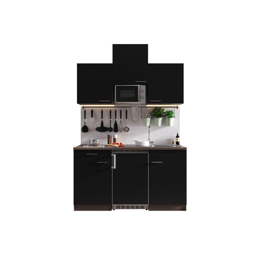 Küchenzeile 'Oliver' mit E-Geräten schwarz/eichefarben 150 cm
