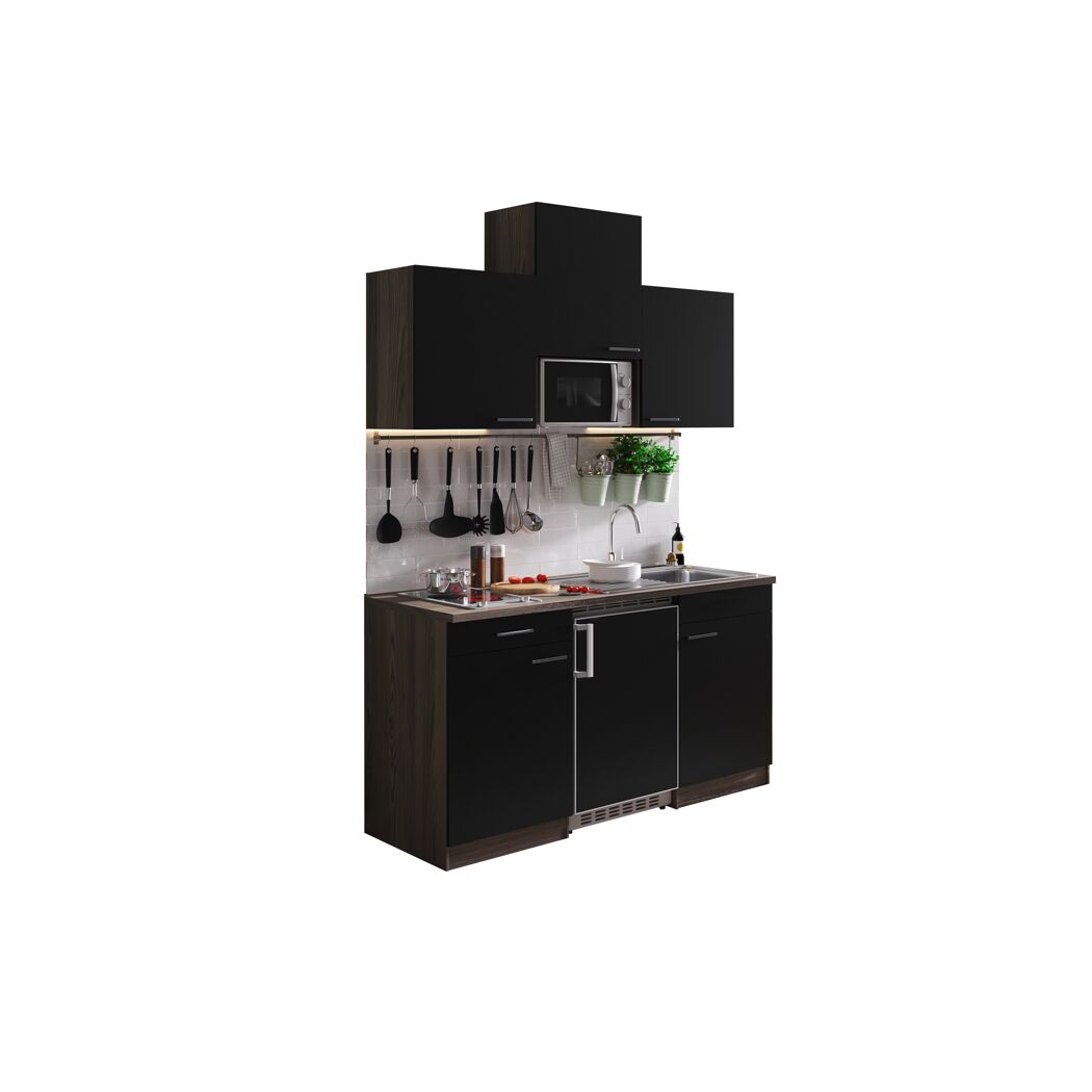 Küchenzeile 'Oliver' mit E-Geräten schwarz/eichefarben 150 cm