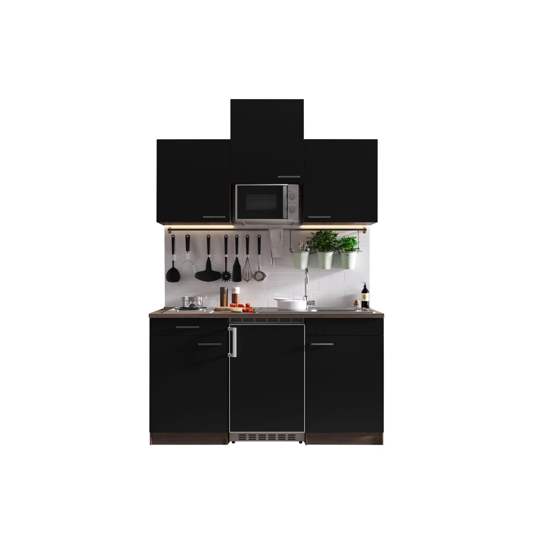 Küchenzeile 'Oliver' mit E-Geräten schwarz/eichefarben 150 cm