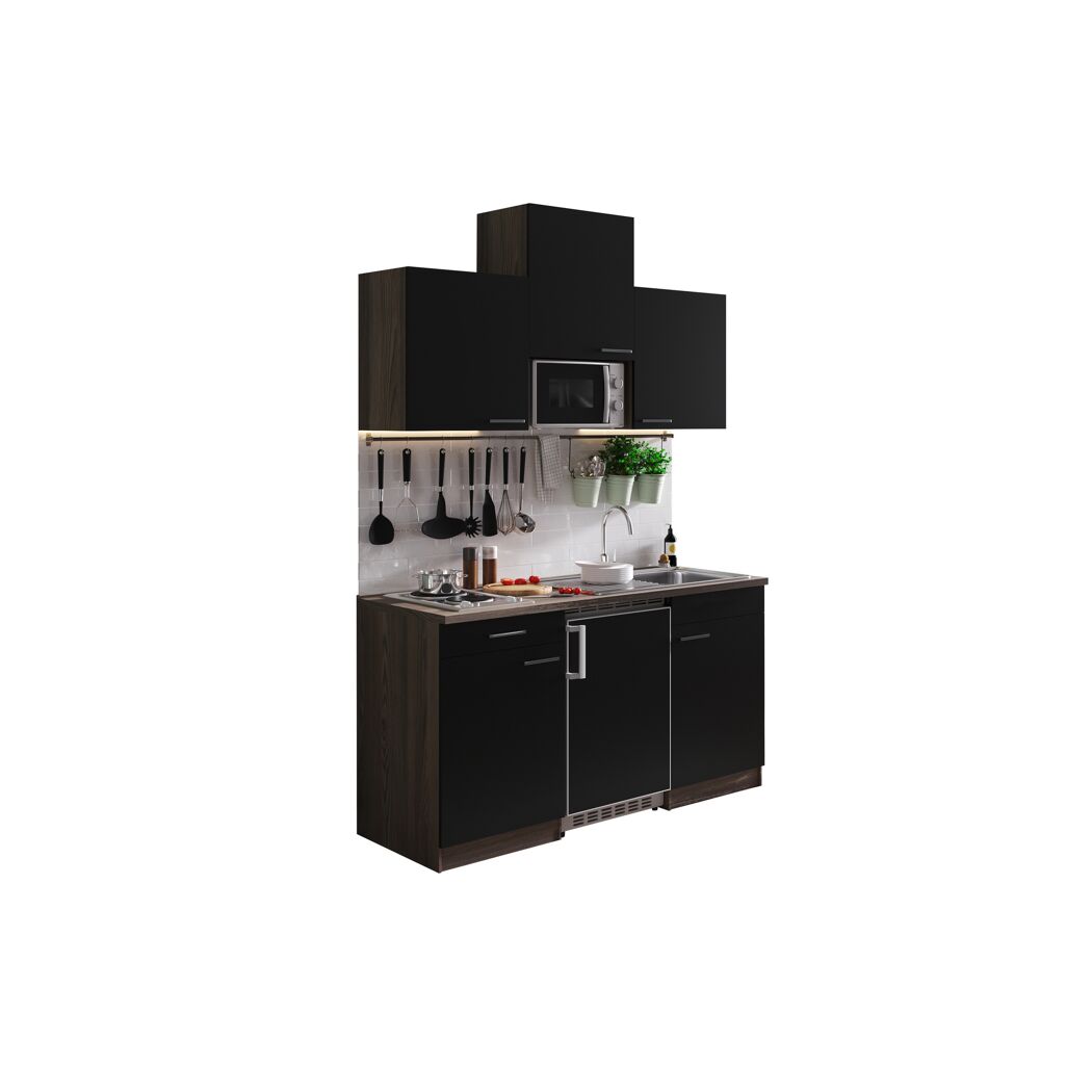 Küchenzeile 'Oliver' mit E-Geräten schwarz/eichefarben 150 cm