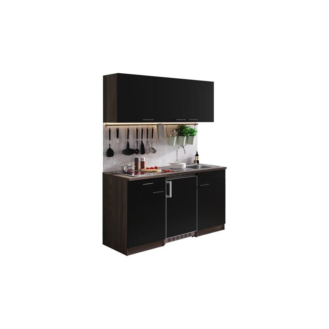 Küchenzeile 'Oliver' mit E-Geräten schwarz/eichefarben 150 cm