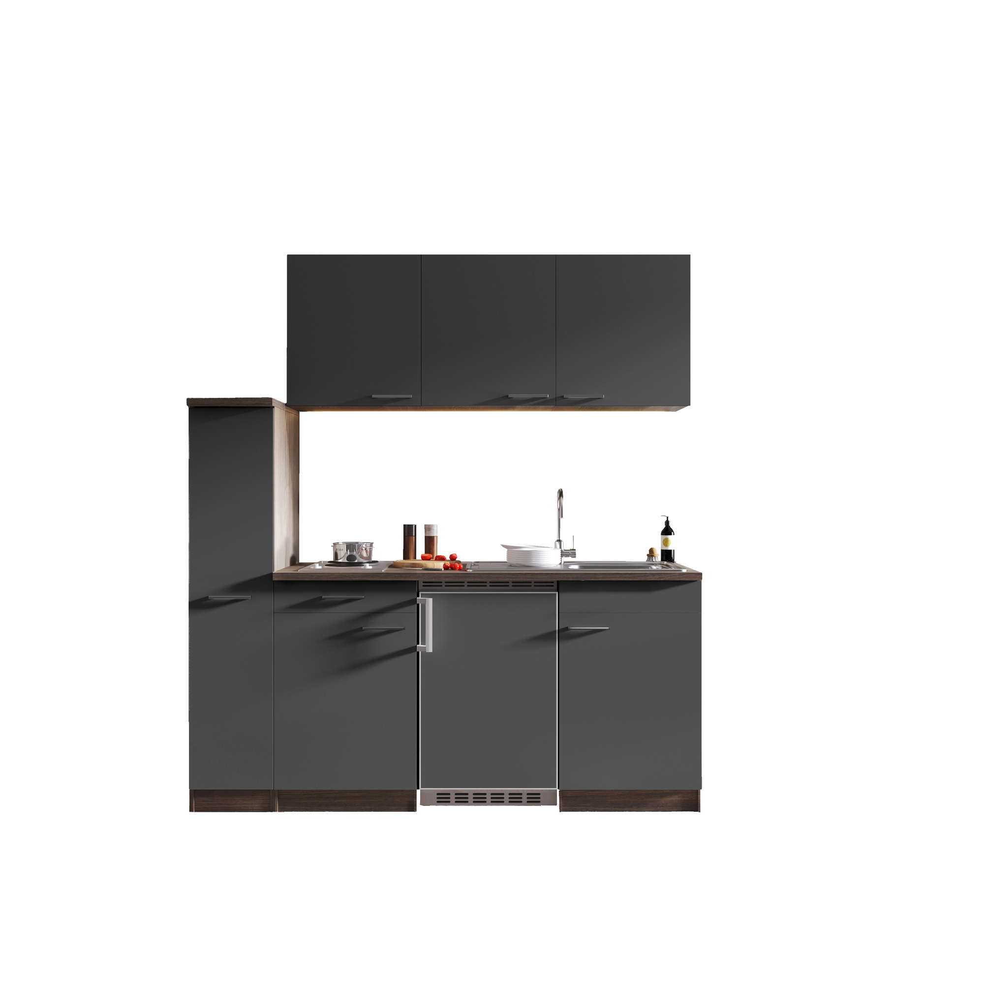 Küchenzeile 'Oliver' mit E-Geräten grau/eichefarben 180 cm