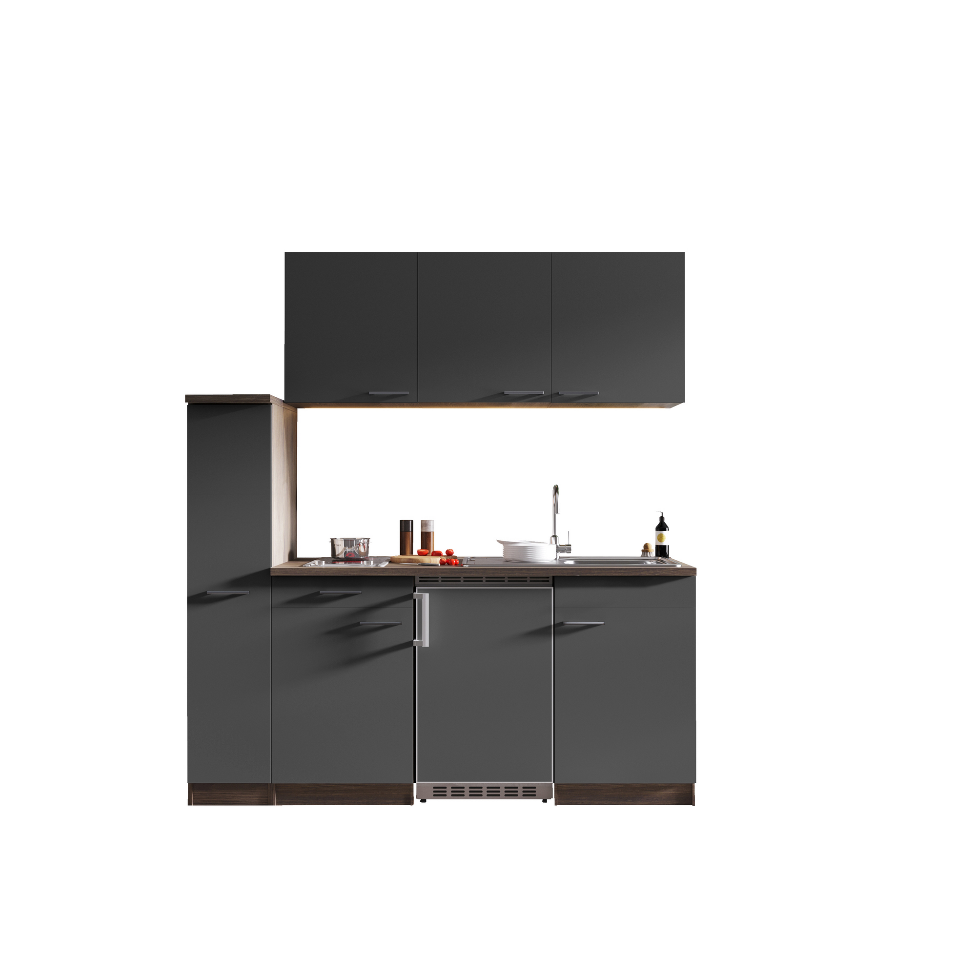 Küchenzeile 'Oliver' mit E-Geräten grau/eichefarben 180 cm