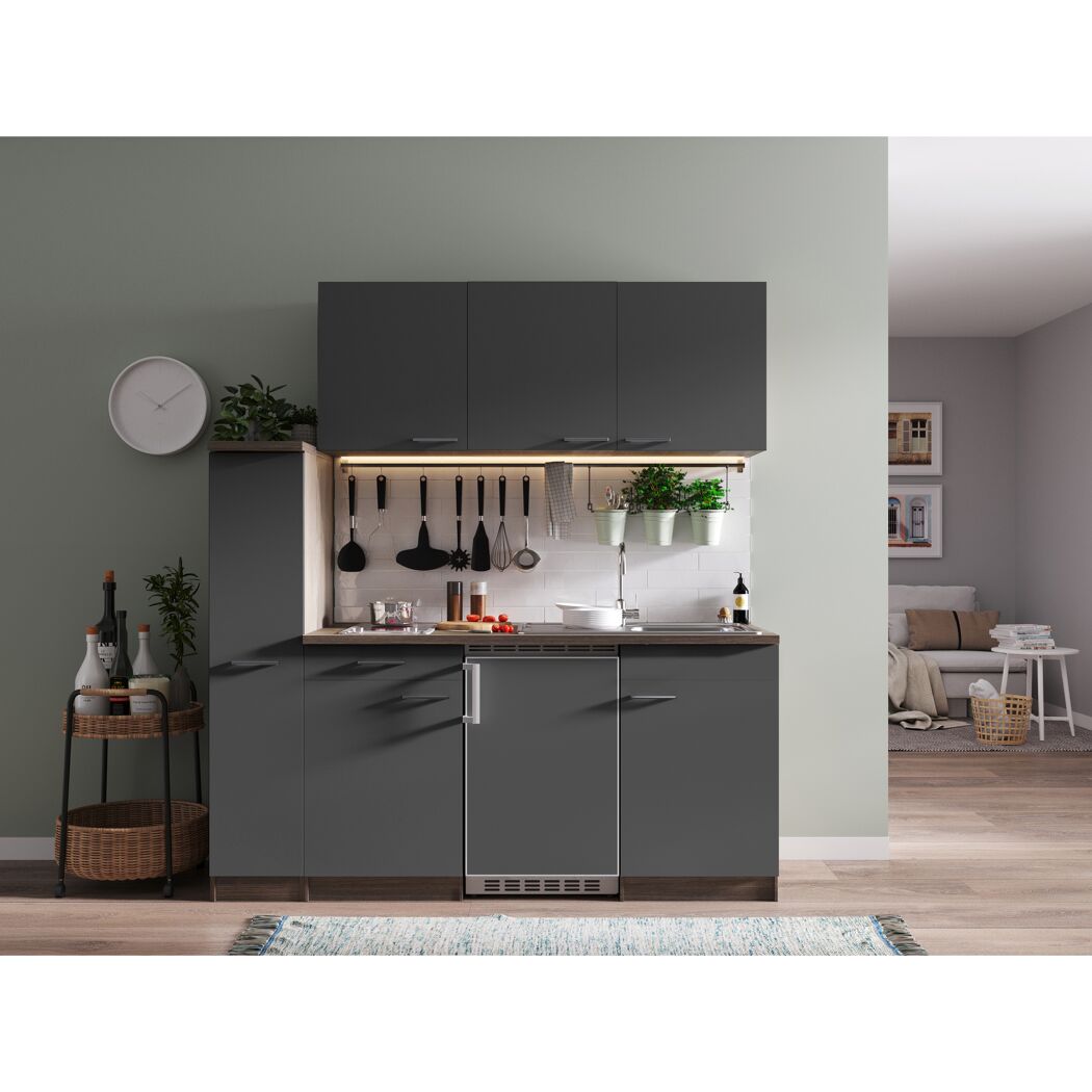 Küchenzeile 'Oliver' mit E-Geräten grau/eichefarben 180 cm