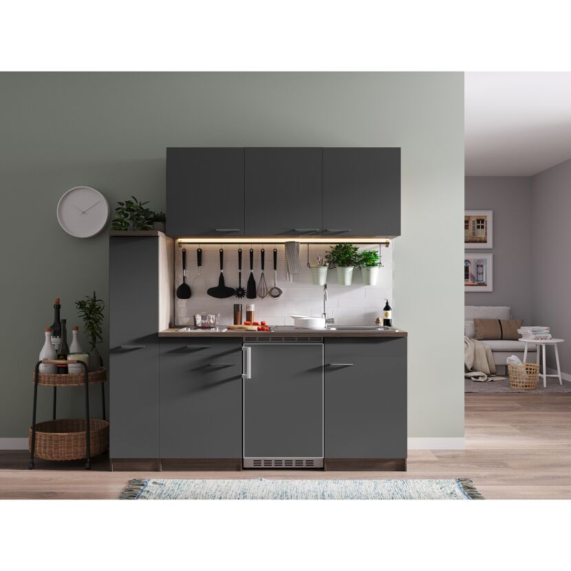 Küchenzeile 'Oliver' mit E-Geräten grau/eichefarben 180 cm