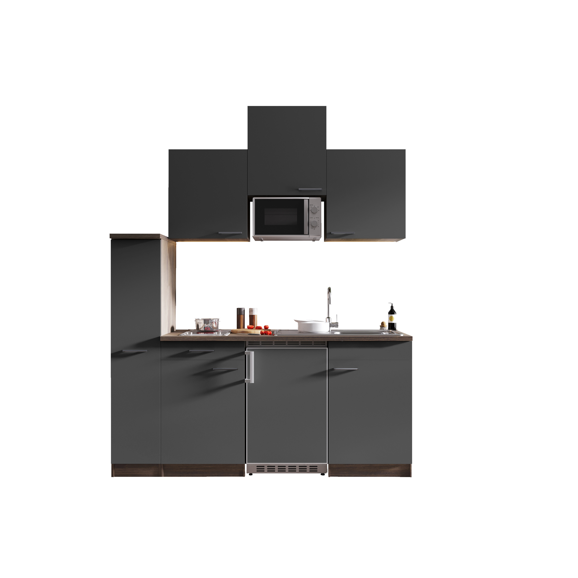 Küchenzeile 'Oliver' mit E-Geräten grau/eichefarben 180 cm