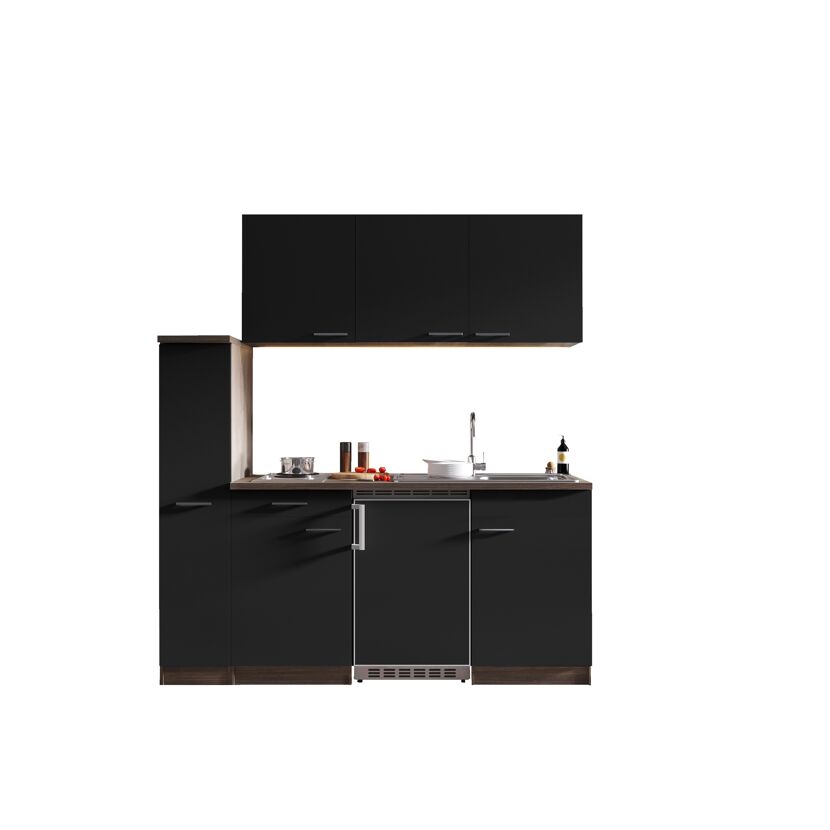 Küchenzeile 'Oliver' mit E-Geräten schwarz/eichefarben 180 cm