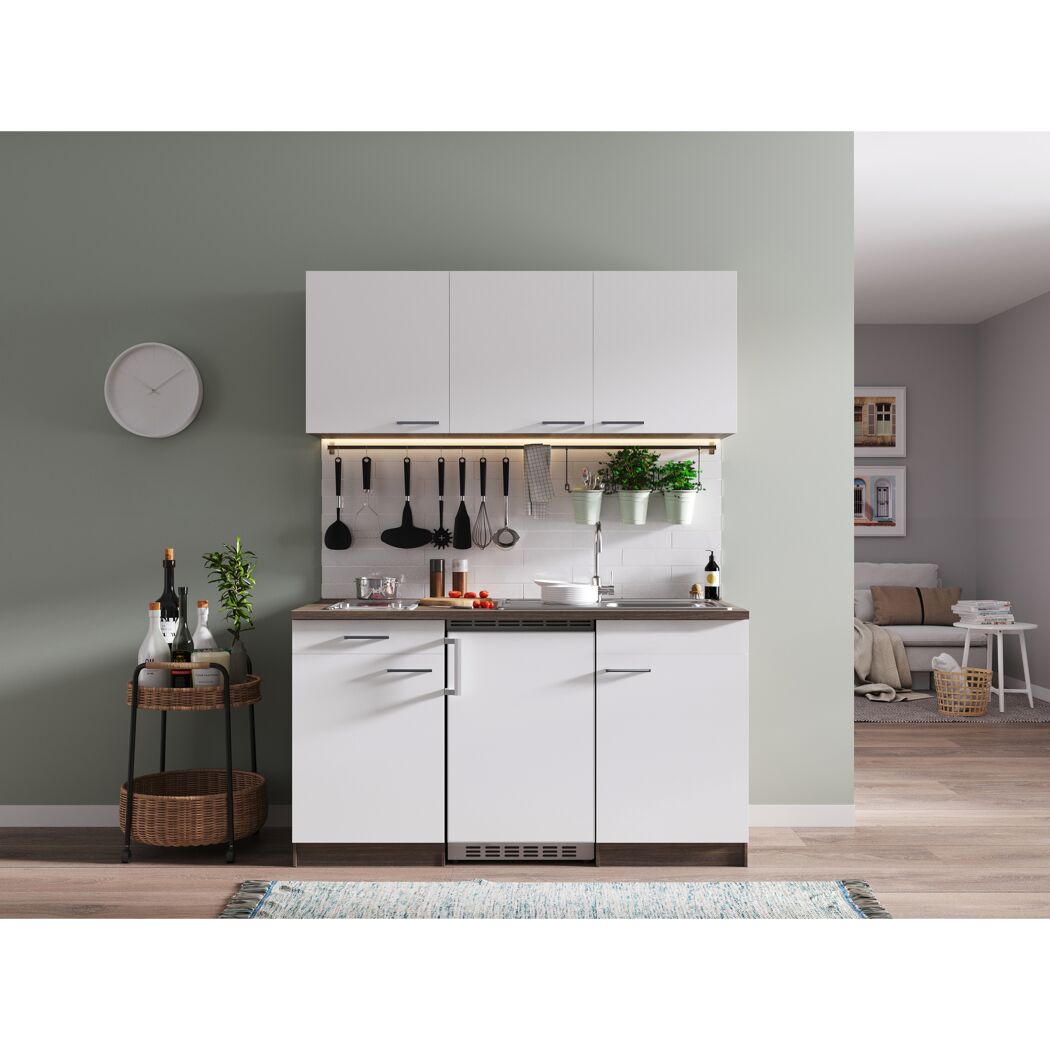 Küchenzeile 'Oliver' mit E-Geräten weiß 150 cm