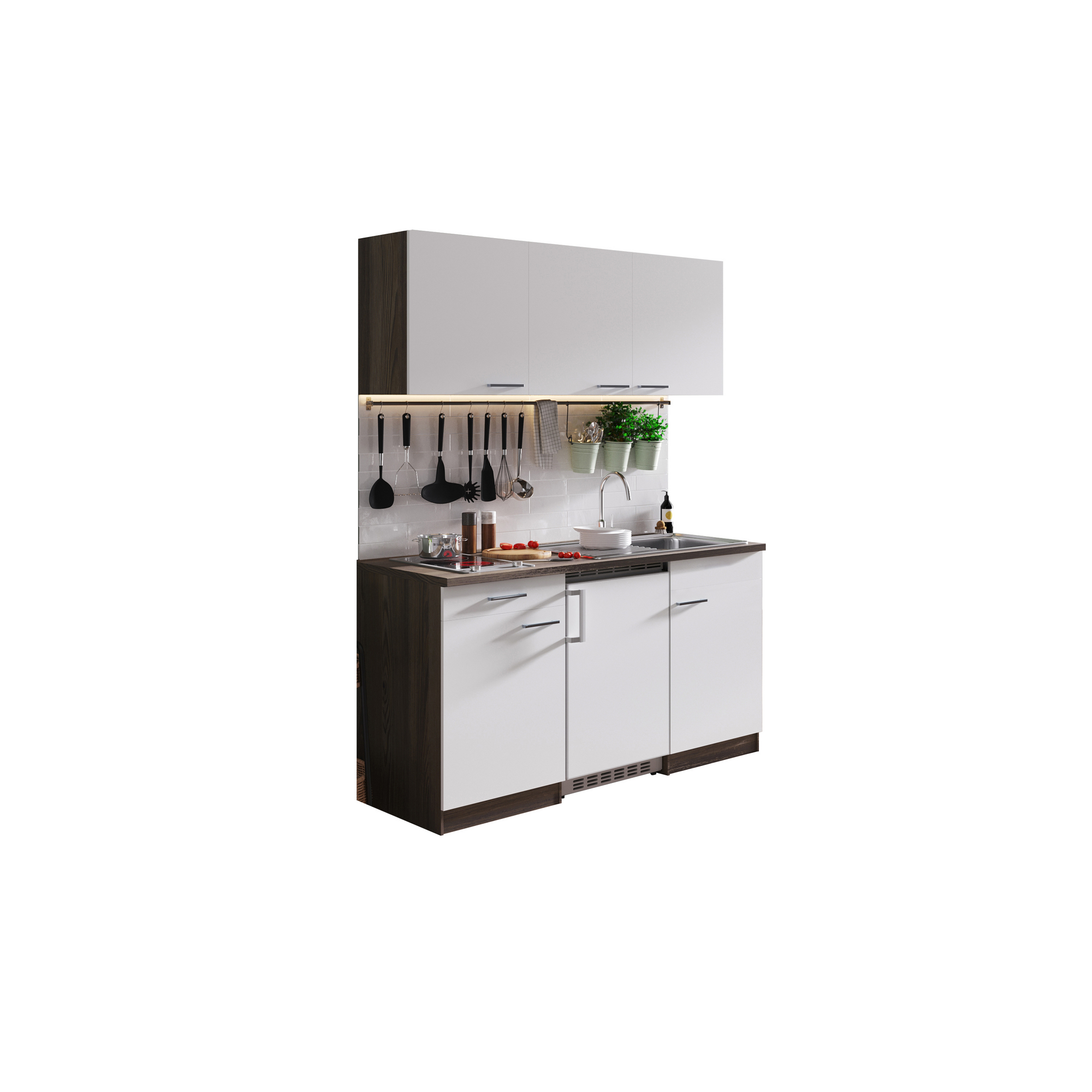 Küchenzeile 'Oliver' mit E-Geräten weiß 150 cm