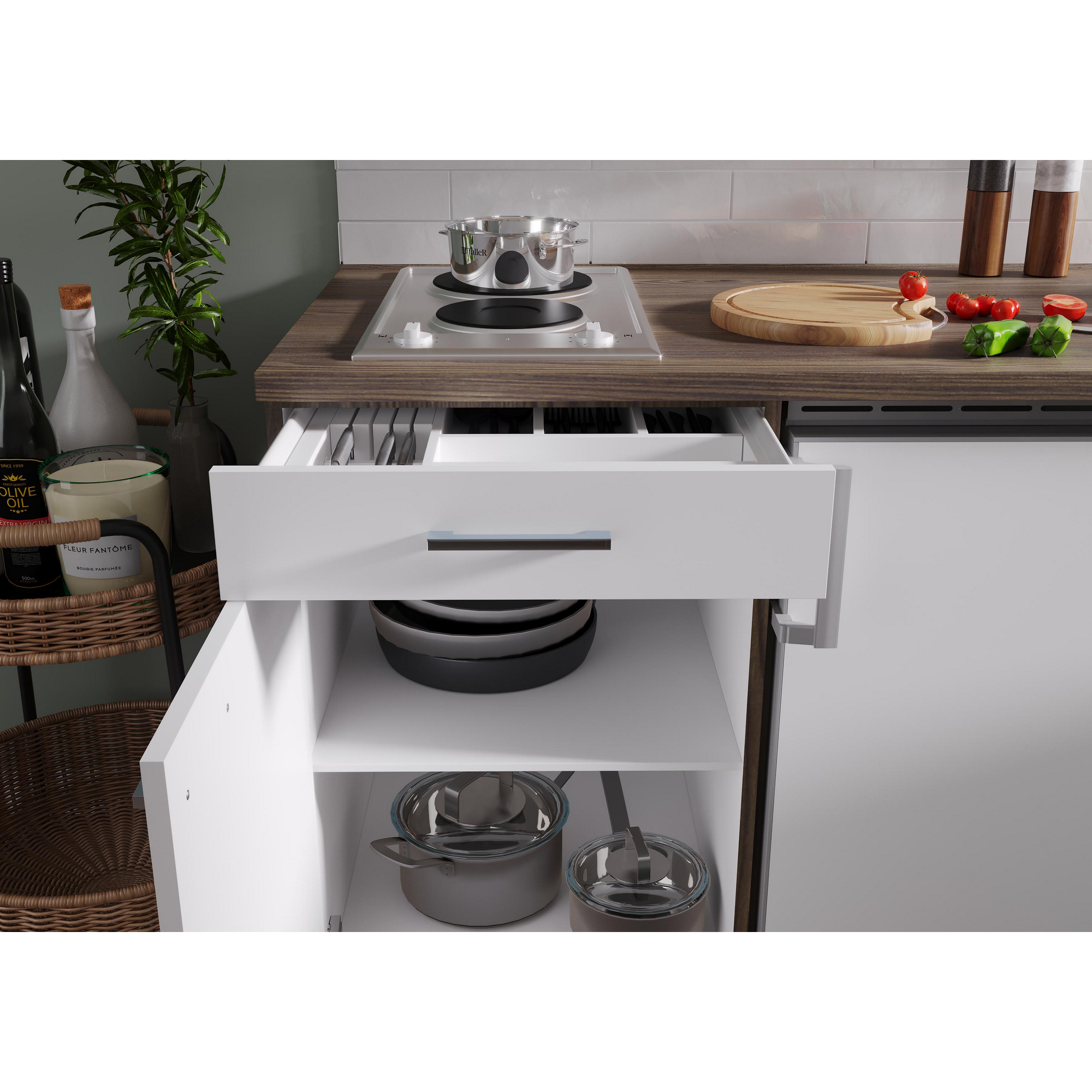 Küchenzeile 'Oliver' mit E-Geräten weiß 150 cm