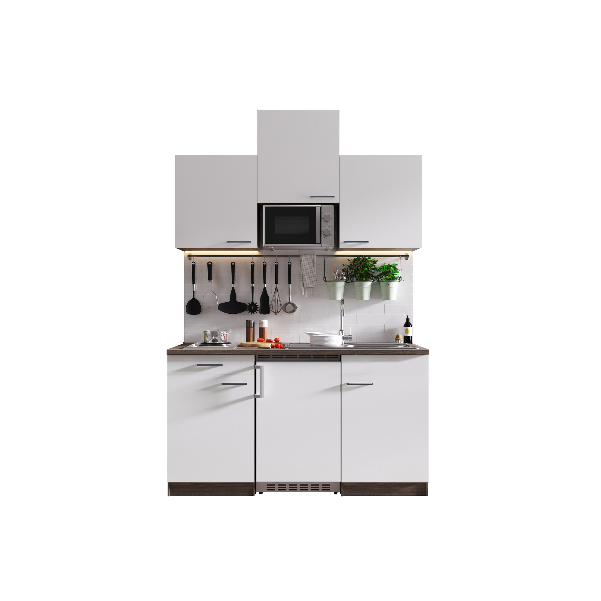 Küchenzeile 'Oliver' mit E-Geräten weiß 150 cm