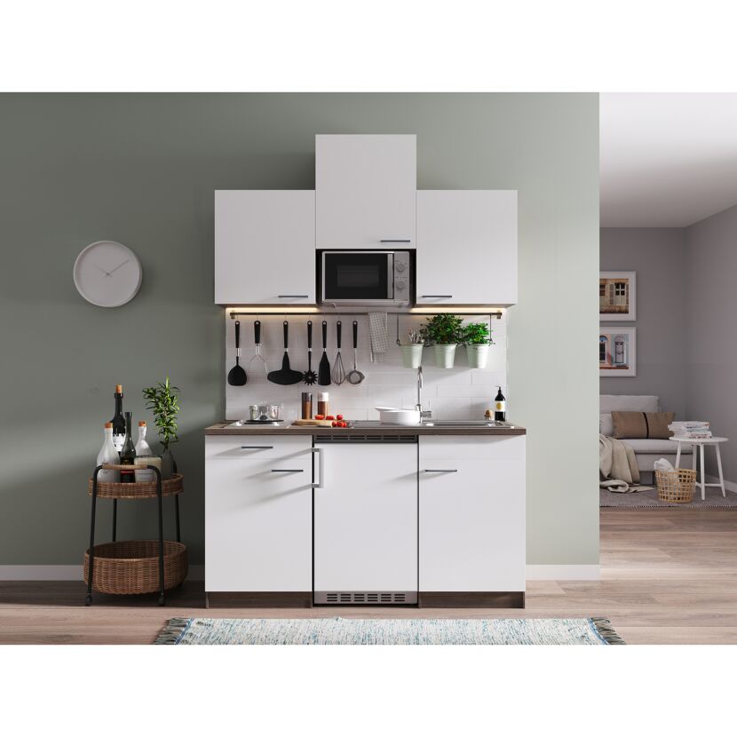 Küchenzeile 'Oliver' mit E-Geräten weiß 150 cm