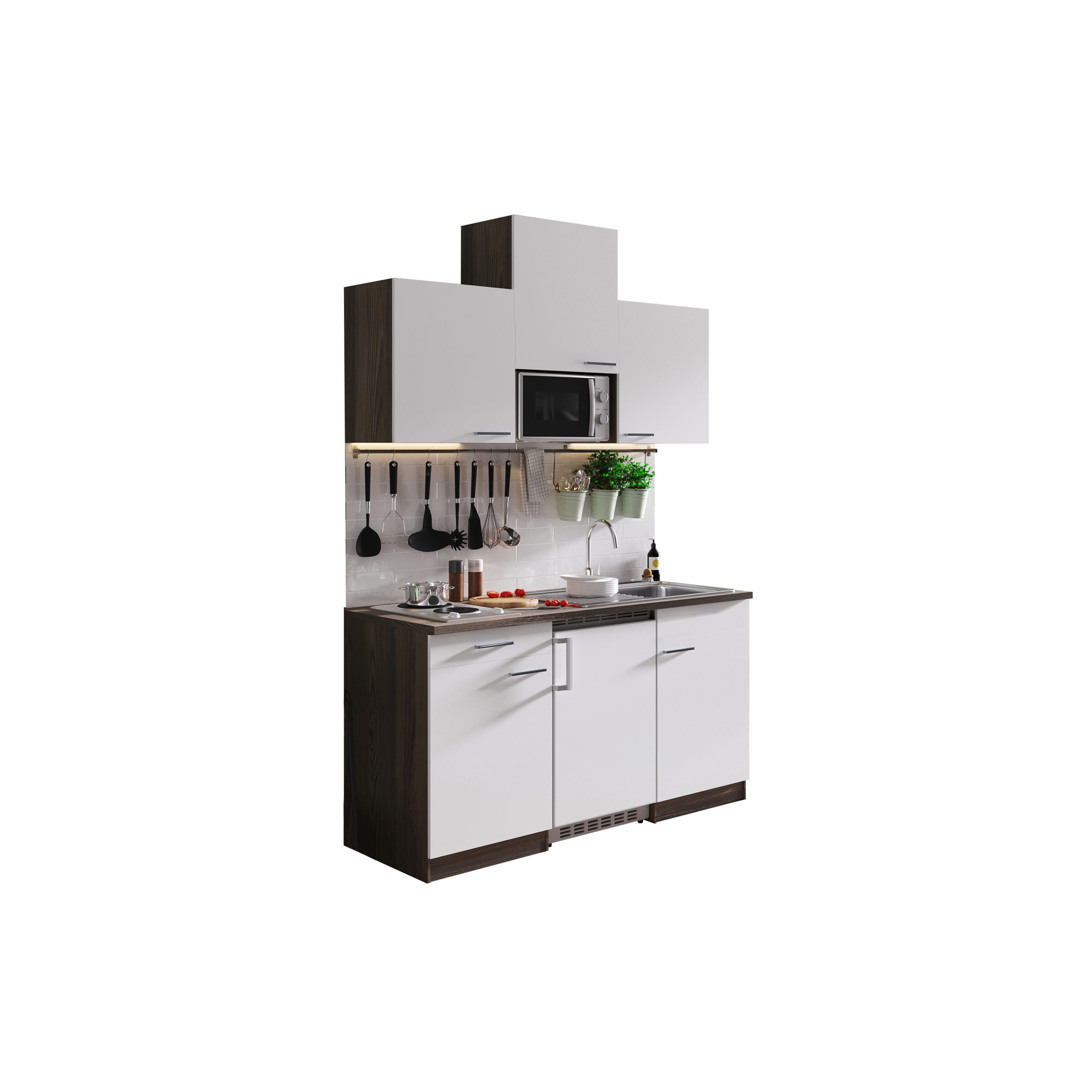 Küchenzeile 'Oliver' mit E-Geräten weiß 150 cm