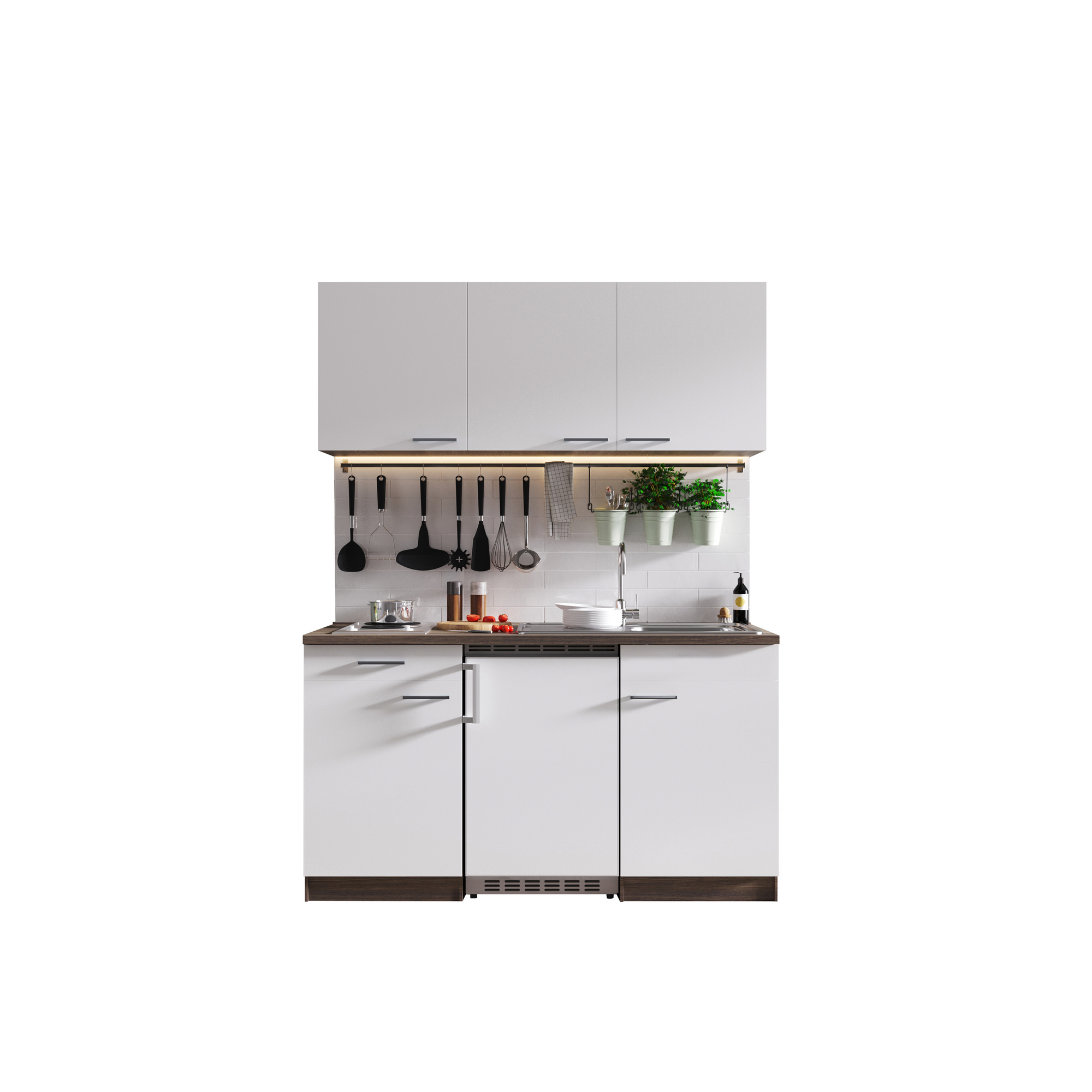 Küchenzeile 'Oliver' mit E-Geräten weiß 150 cm