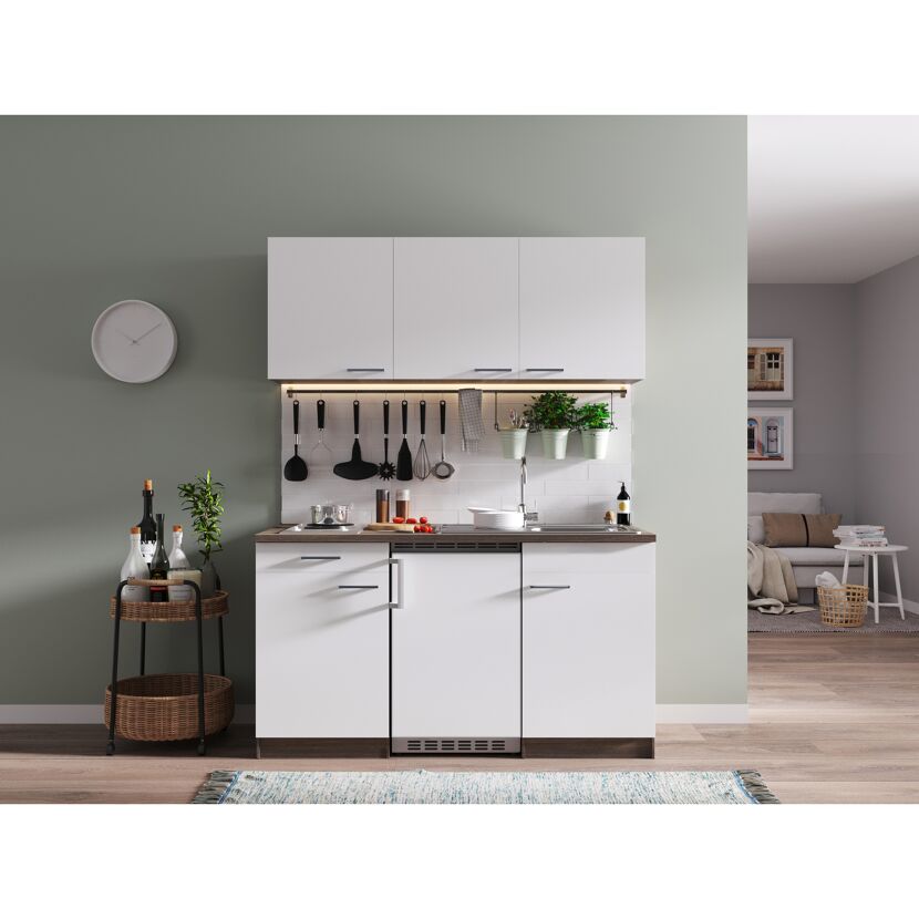 Küchenzeile 'Oliver' mit E-Geräten weiß 150 cm