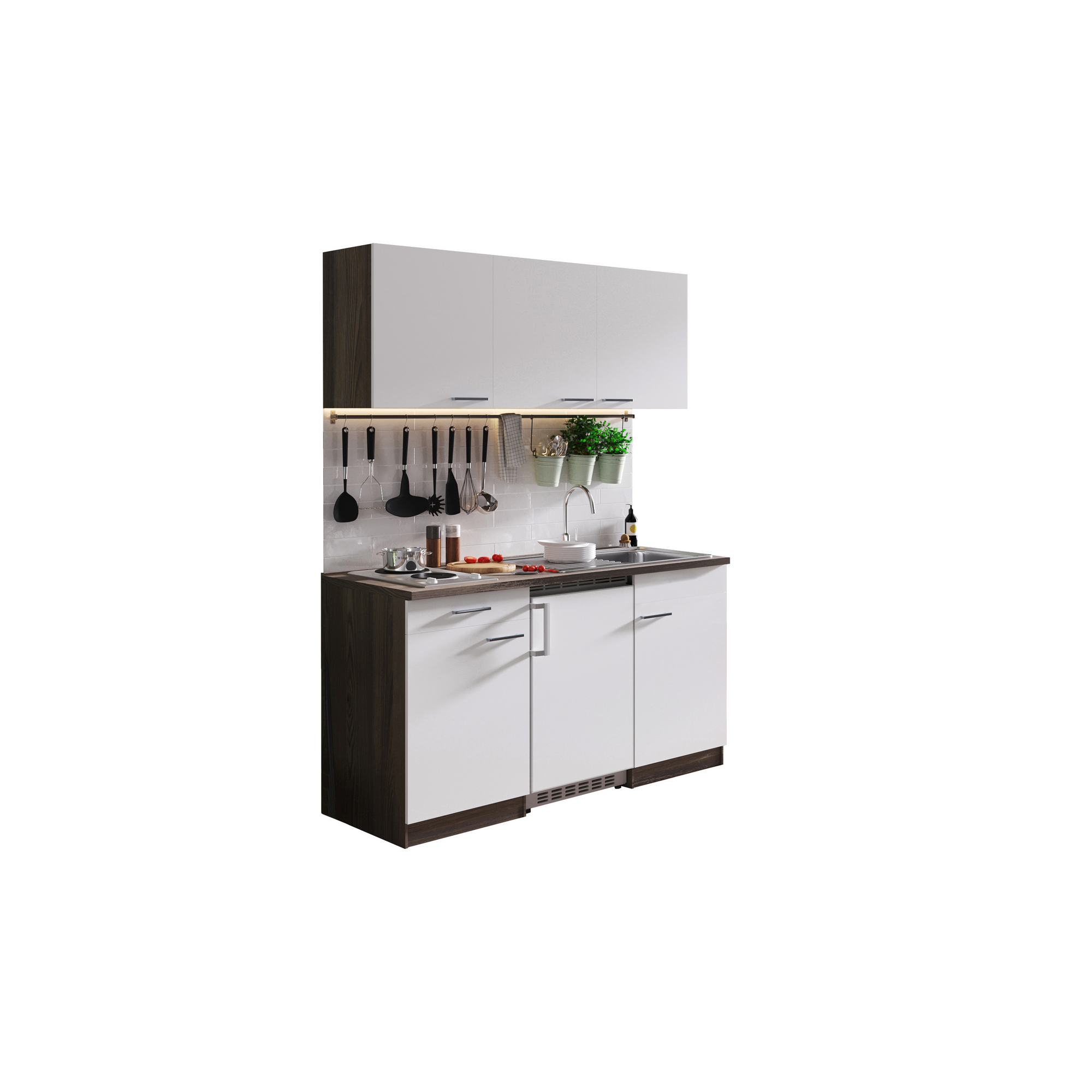 Küchenzeile 'Oliver' mit E-Geräten weiß 150 cm