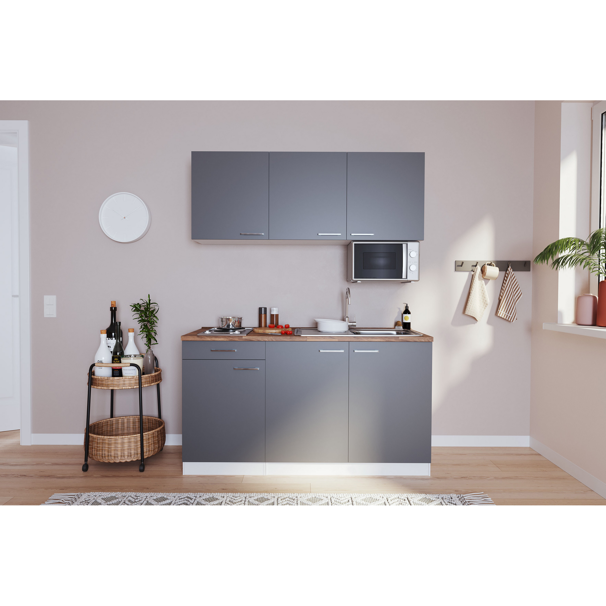 Küchenzeile 'Luis' mit E-Geräten grau 150 cm